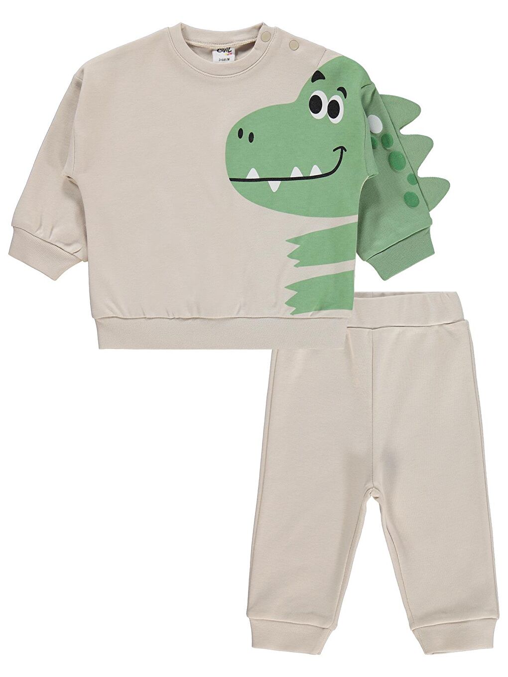 Baby Dinozor Baskılı 3-18 Ay Takım - Bej-3