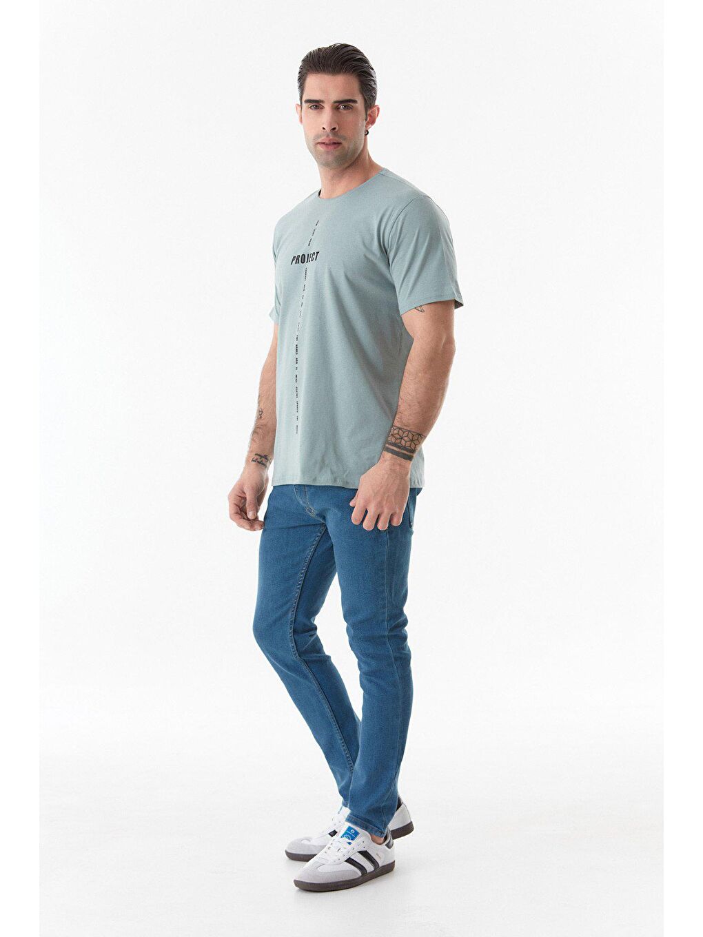 Turkuaz Project Yazılı Bisiklet Yaka Tişört-3