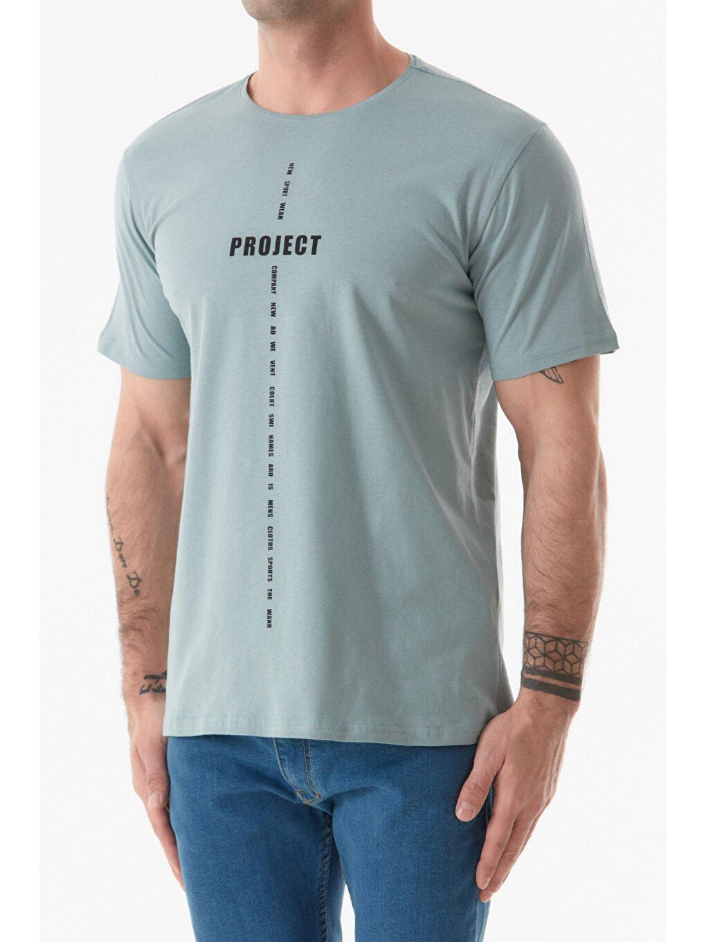 Turkuaz Project Yazılı Bisiklet Yaka Tişört-4