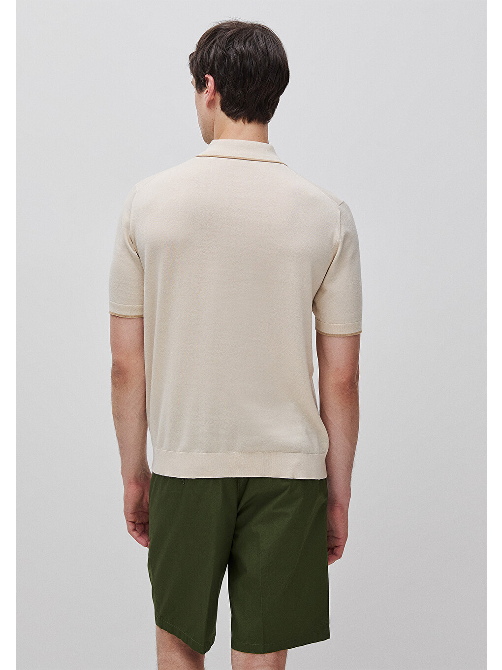 Bej Erkek Taş %100 Pamuk Düğmeli Örme Dokulu Polo Yaka Triko T-Shirt-1