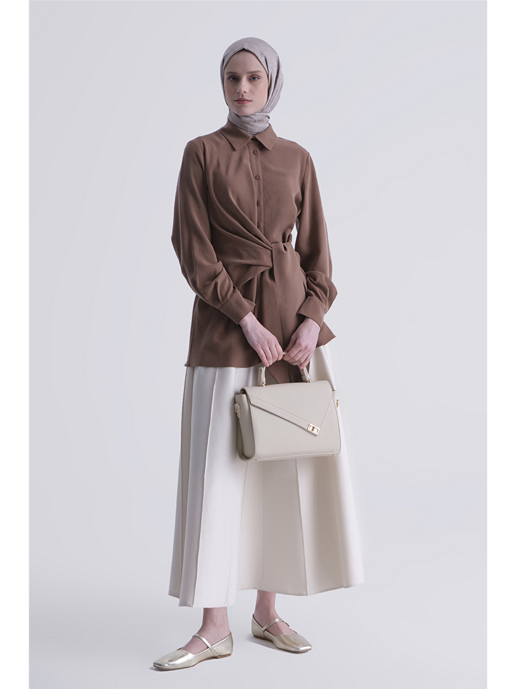 Kahverengi Bağlama Detaylı Tunik Camel-1