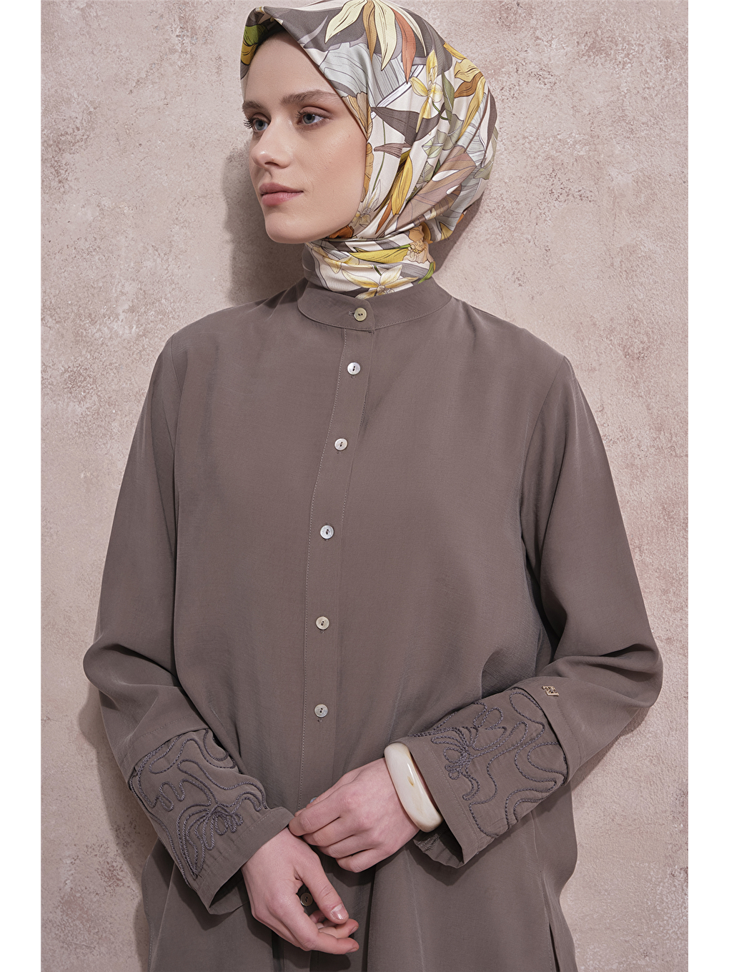 Kolları Nakışlı Tunik Haki-1