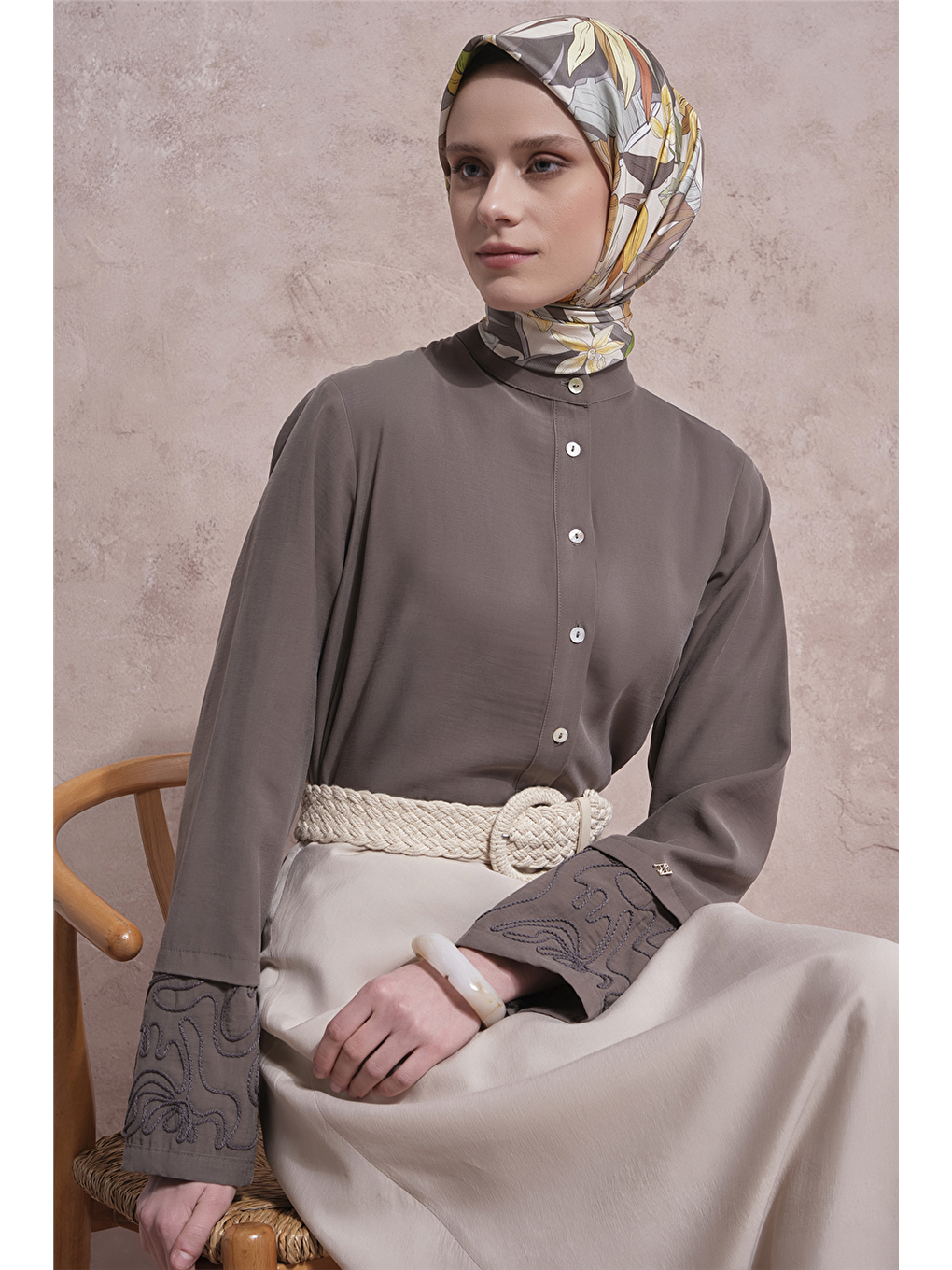 Kolları Nakışlı Tunik Haki-2