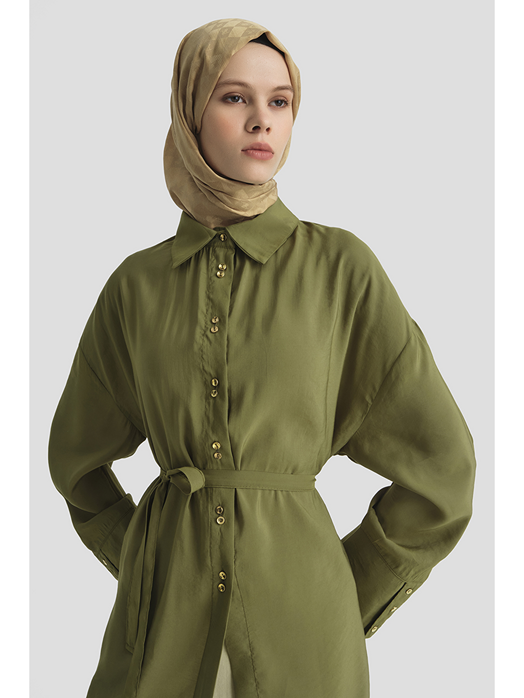 Kemer Detaylı Tunik Haki-4