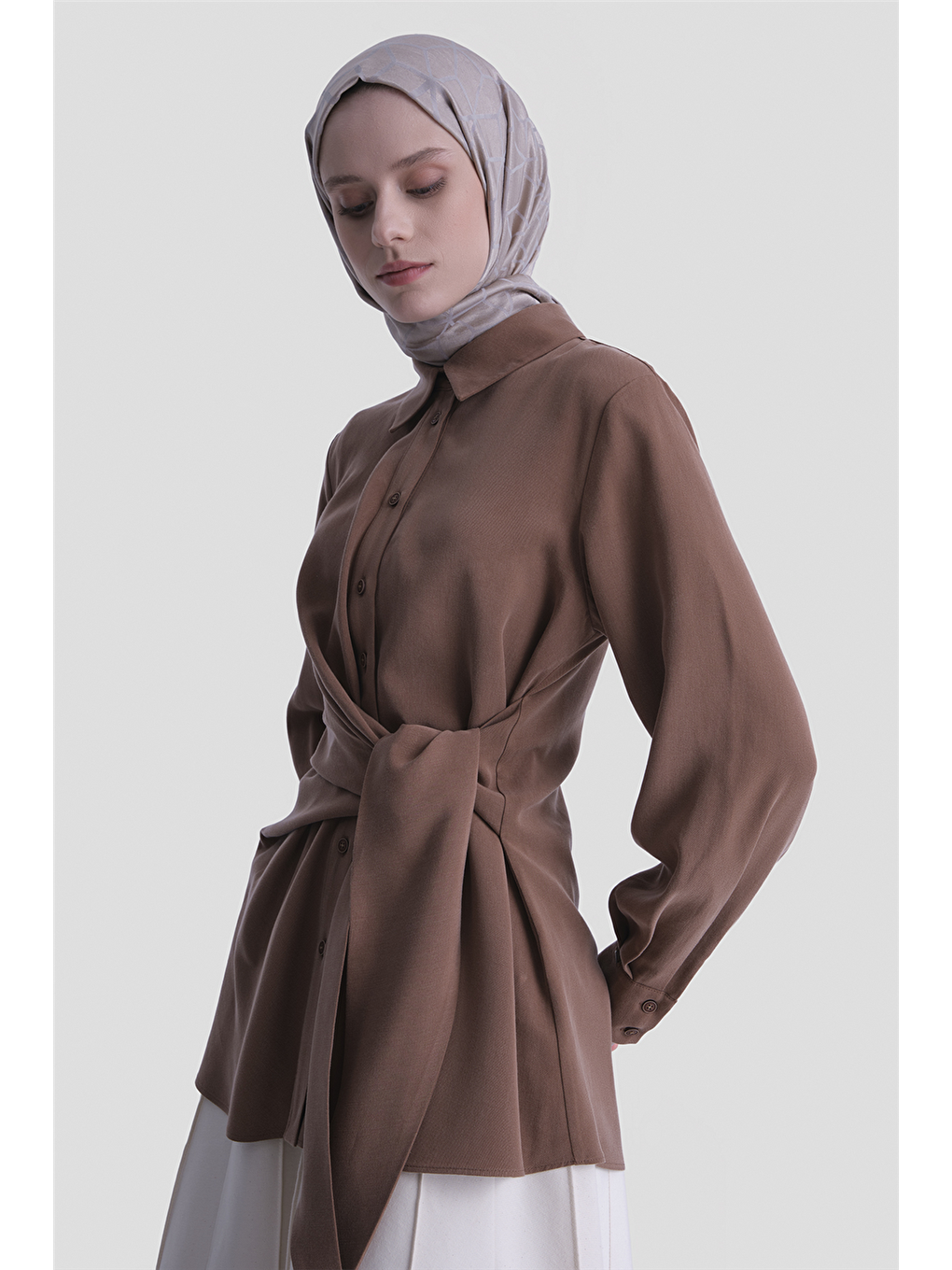 Kahverengi Bağlama Detaylı Tunik Camel-3