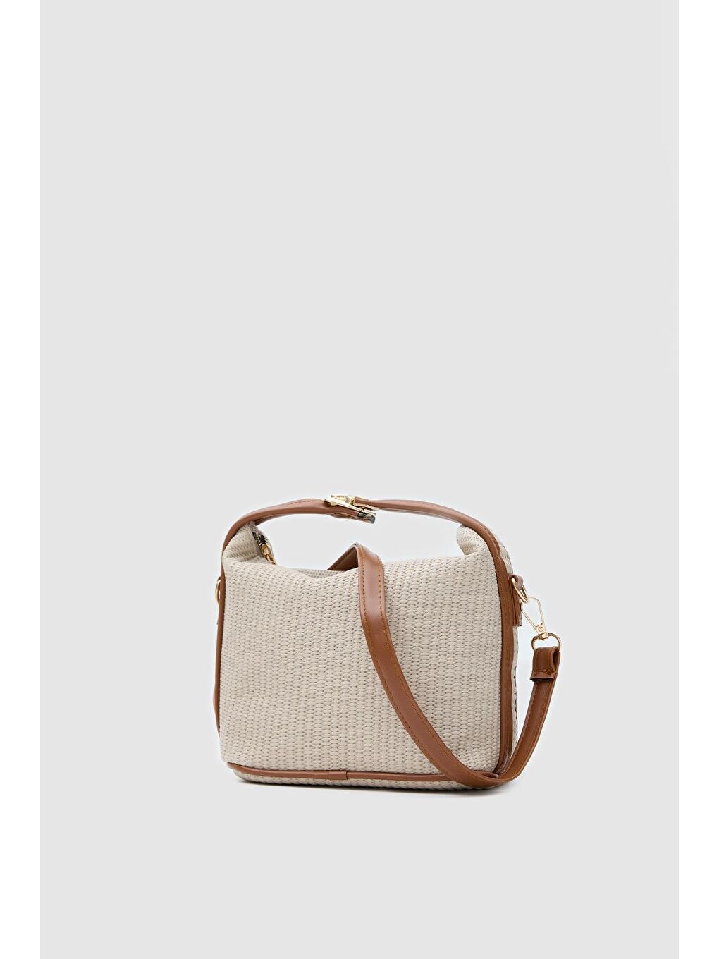 Ekru Hobo Hasır Çapraz Çanta Krem-2