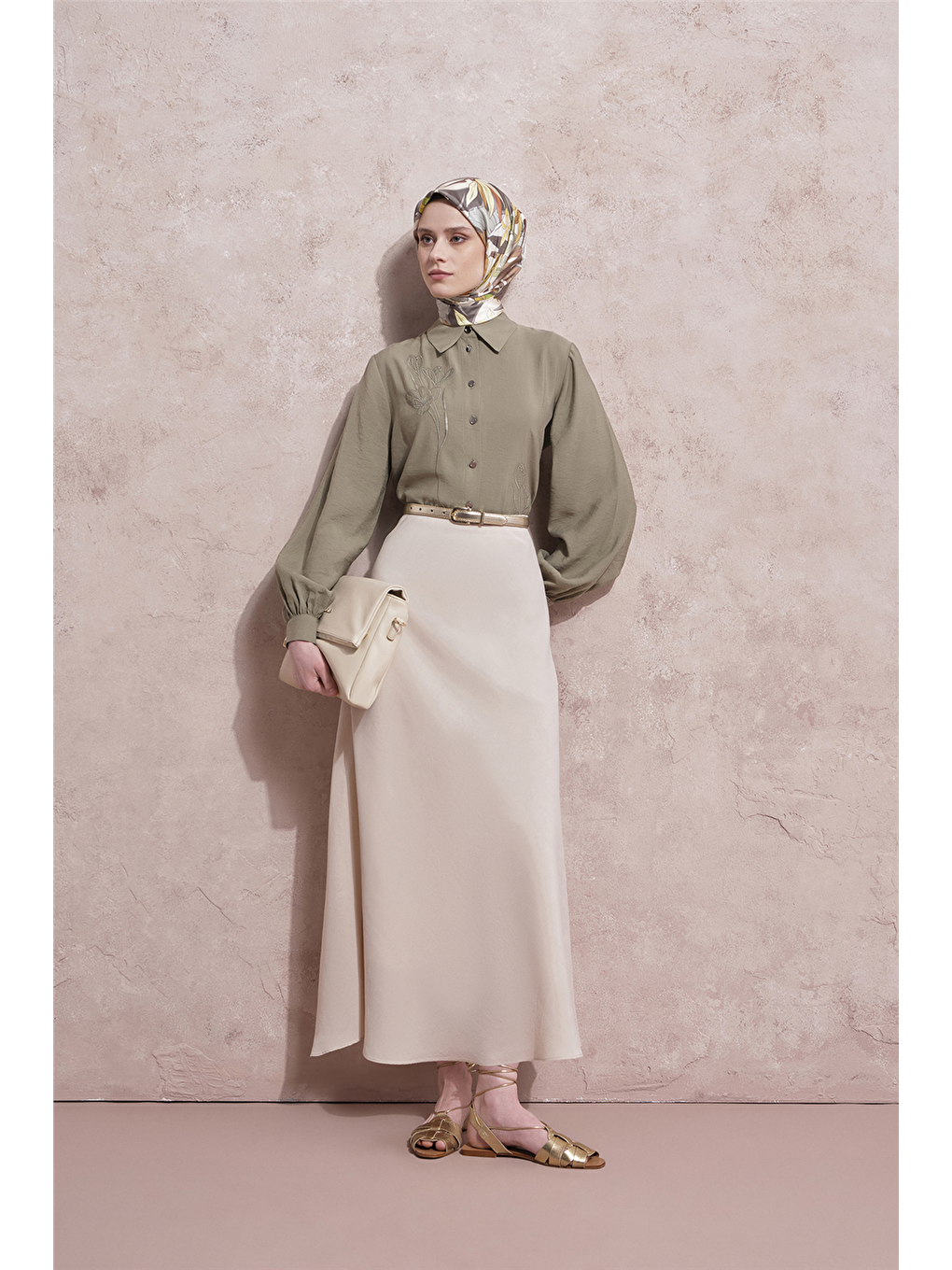 Nakışlı Modal Karışımlı Tunik Haki-2