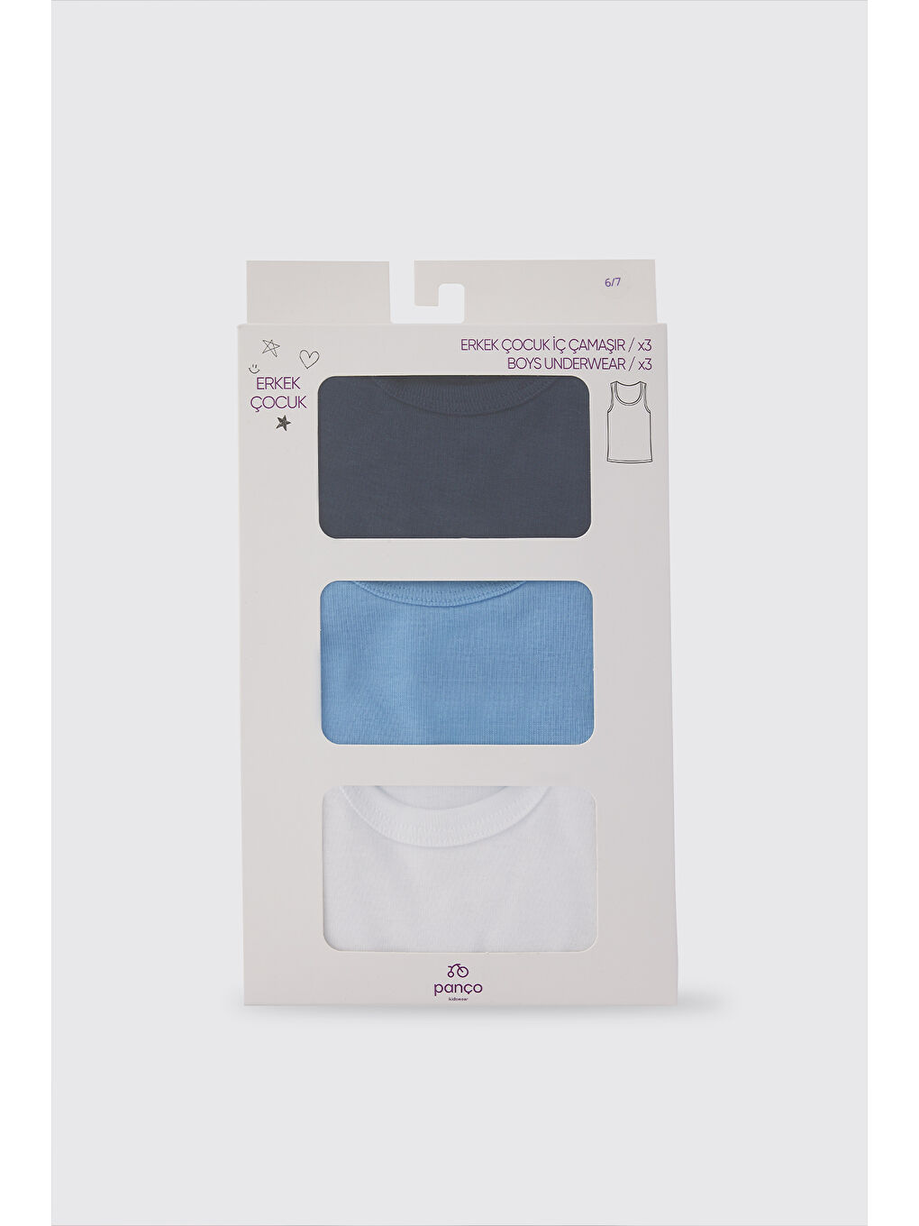 Karışık Erkek Çocuk Kalın Askılı Beyaz 3'lü Atlet-2