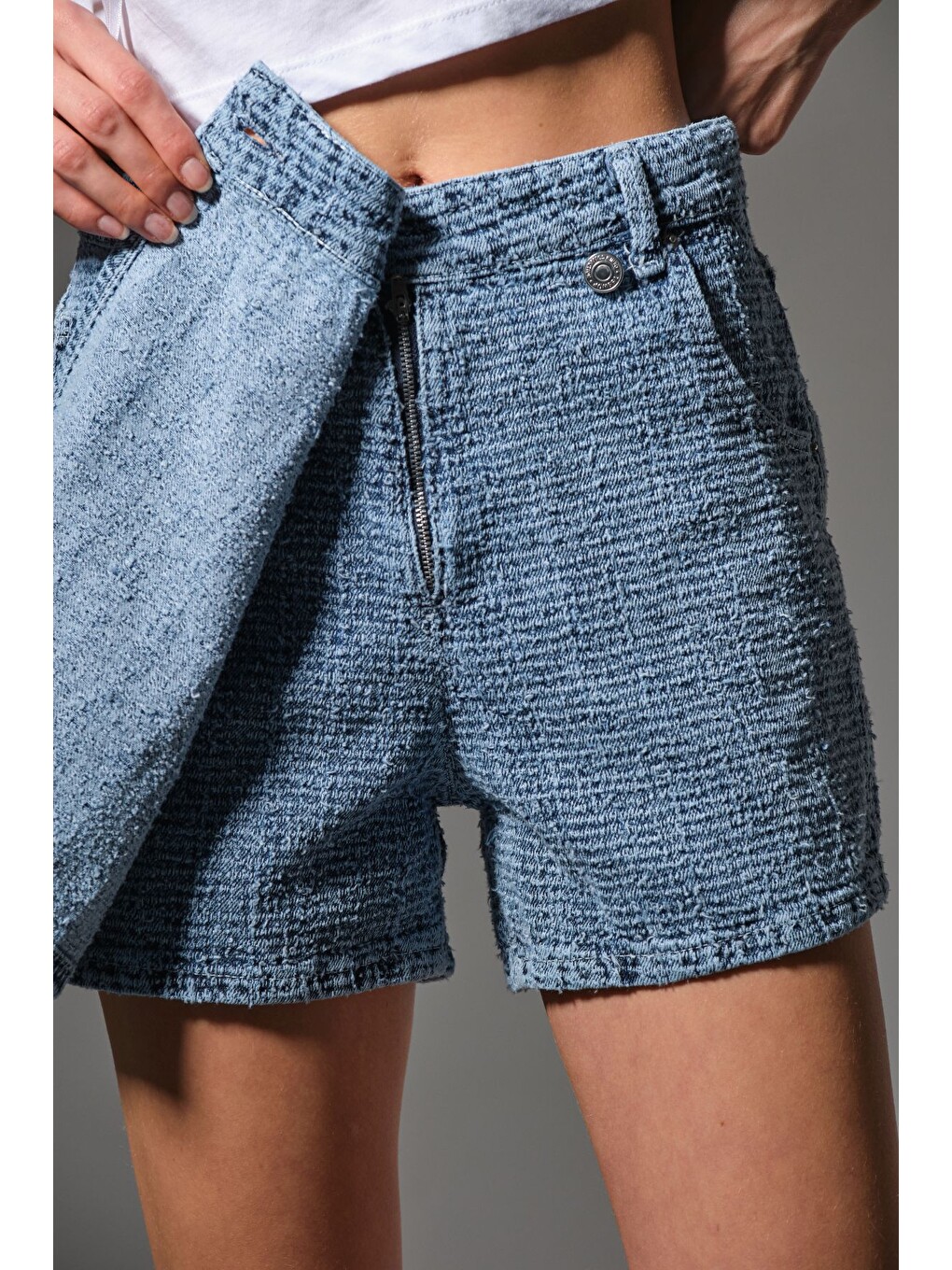 Mavi Kadın Punch Şort Etek Yüksek Bel Cut Bukle Efekt Crafted Denim Jean Kısa Rahat @Foligno-2