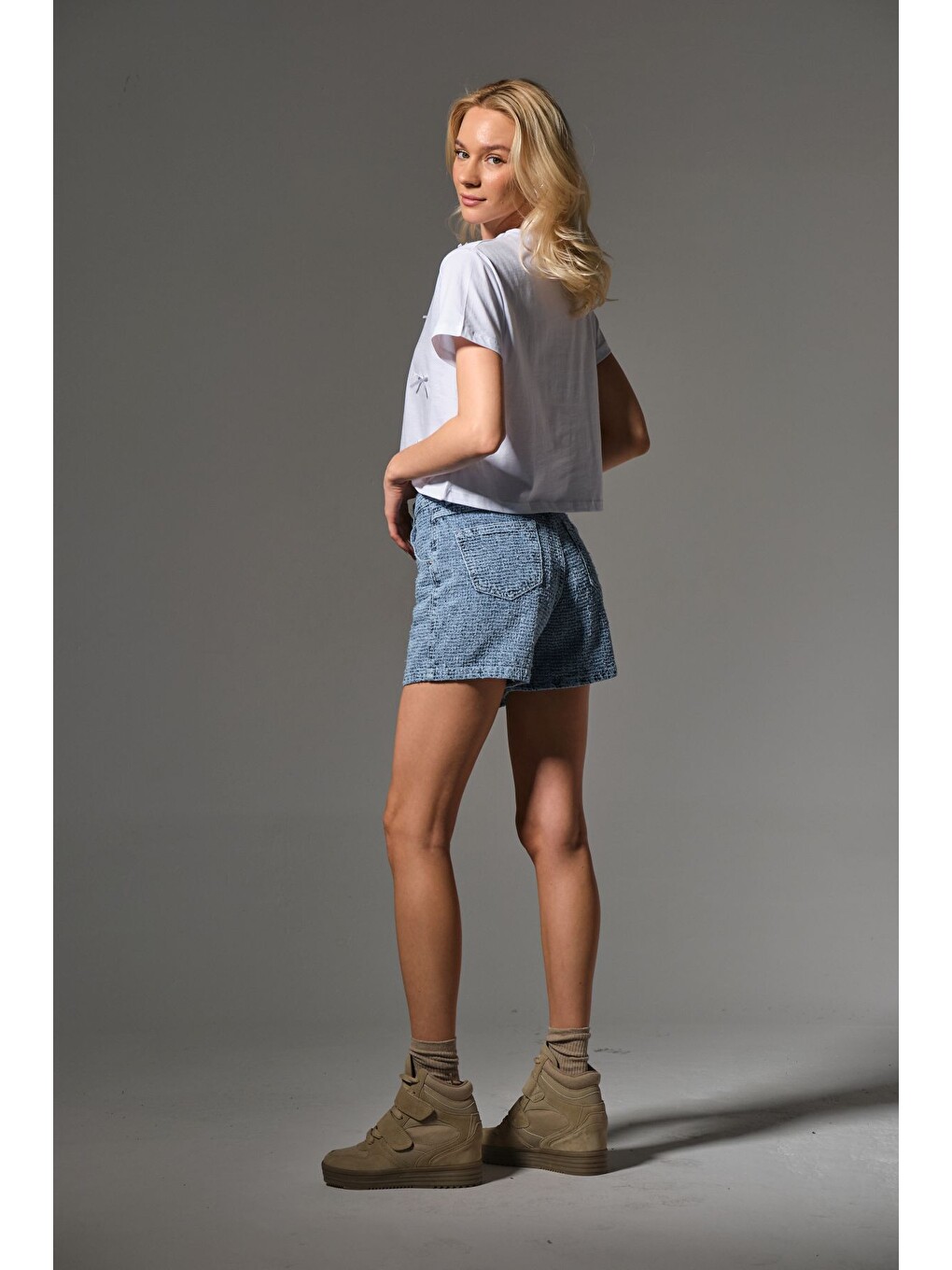 Mavi Kadın Punch Şort Etek Yüksek Bel Cut Bukle Efekt Crafted Denim Jean Kısa Rahat @Foligno-3