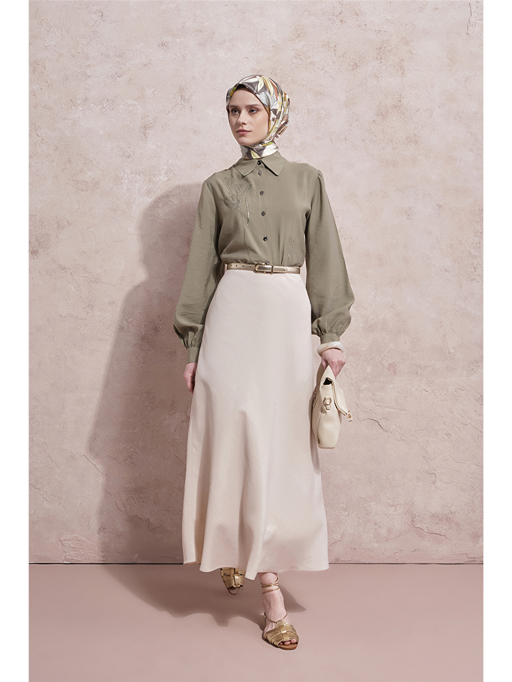 Nakışlı Modal Karışımlı Tunik Haki-3