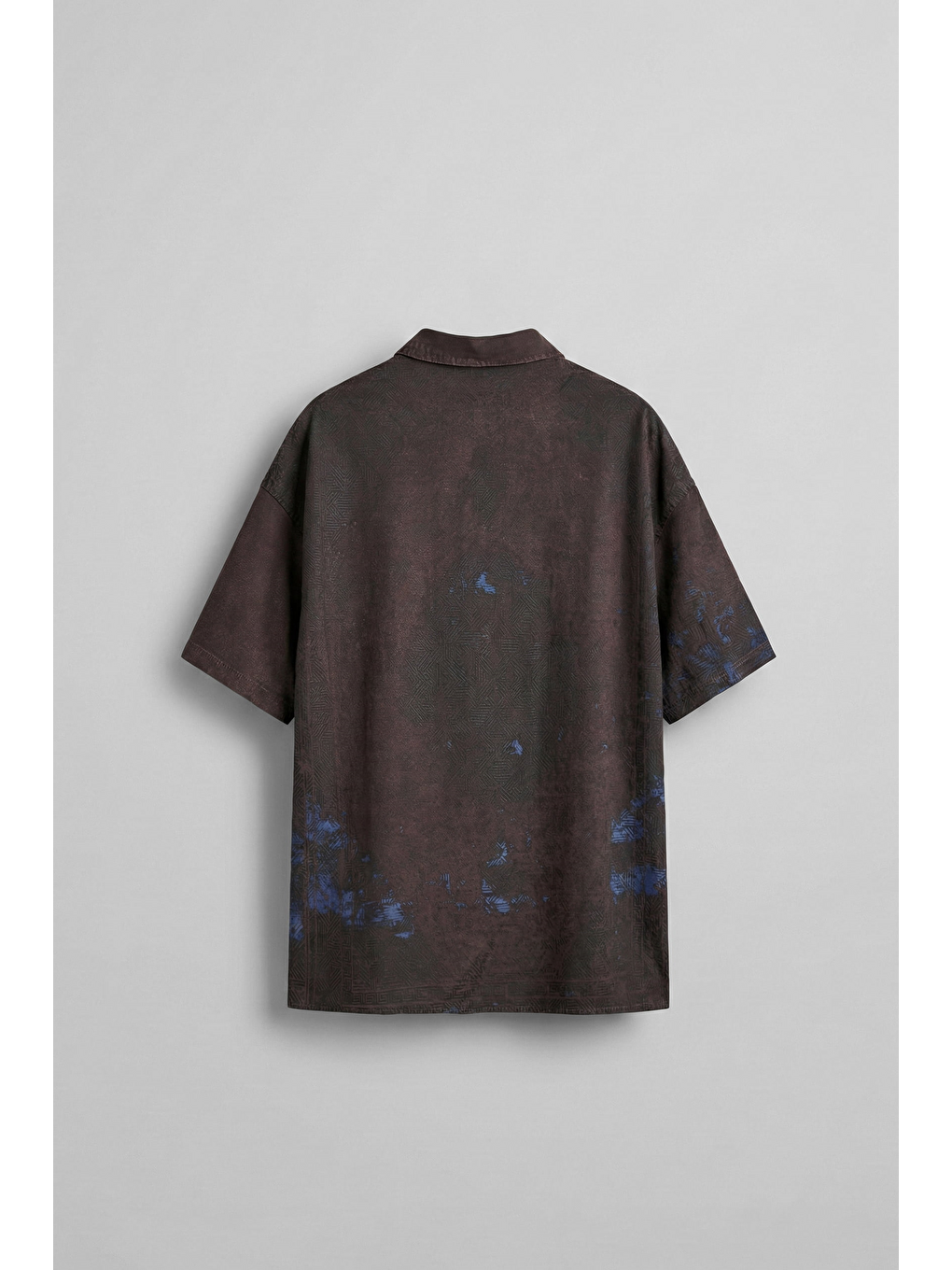 Erkek Kısa Kollu Desenli Oversize Gömlek Kahverengi-1