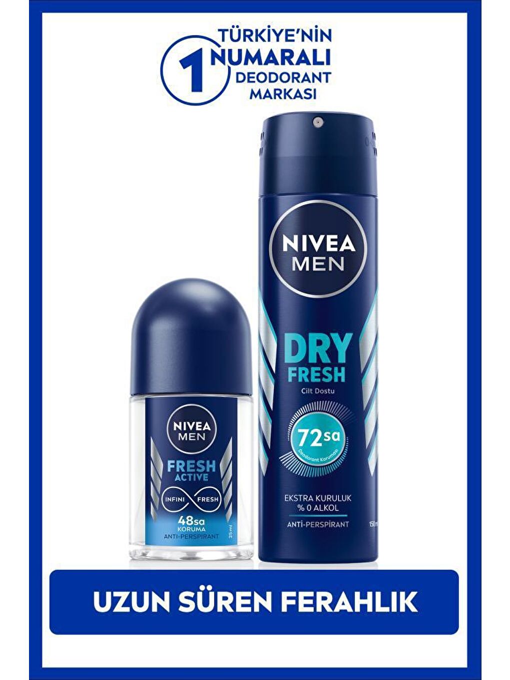 NIVEA Şeffaf MEN Erkek Sprey Deodorant Dry Fresh 150ml ve Mini Roll-on Fresh Active 25ml Set, Ter Karşıtı Koruma