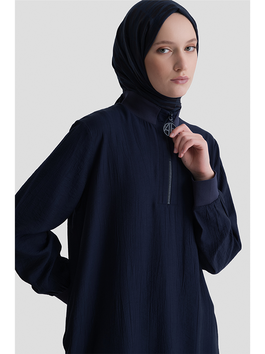 Fermuarlu Uzun Tunik Lacivert