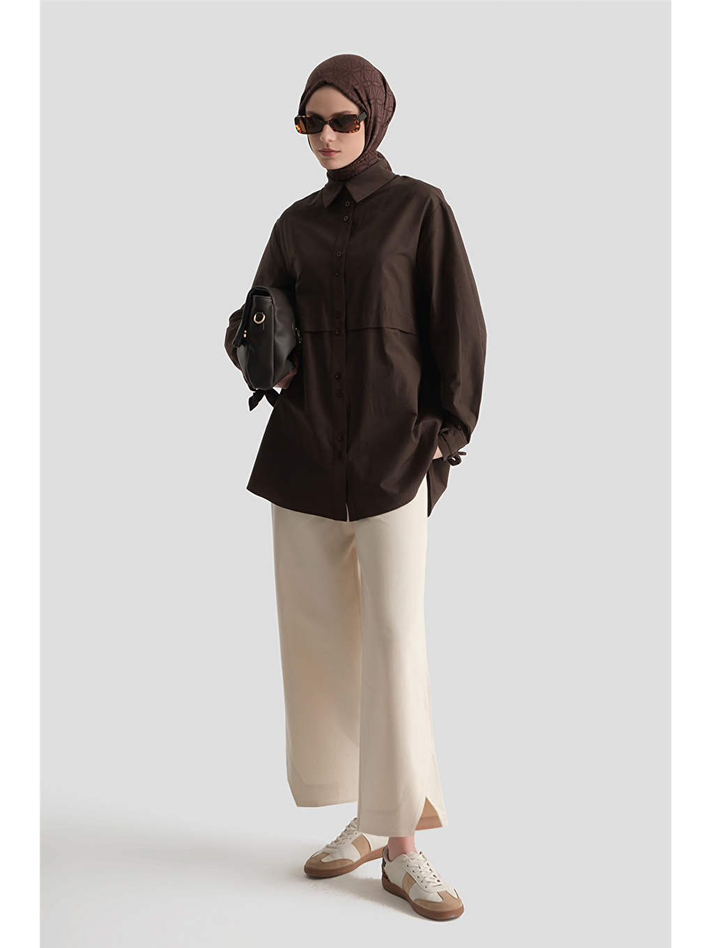 Kahverengi Aller Parçalı Tunik Acı Kahve-1