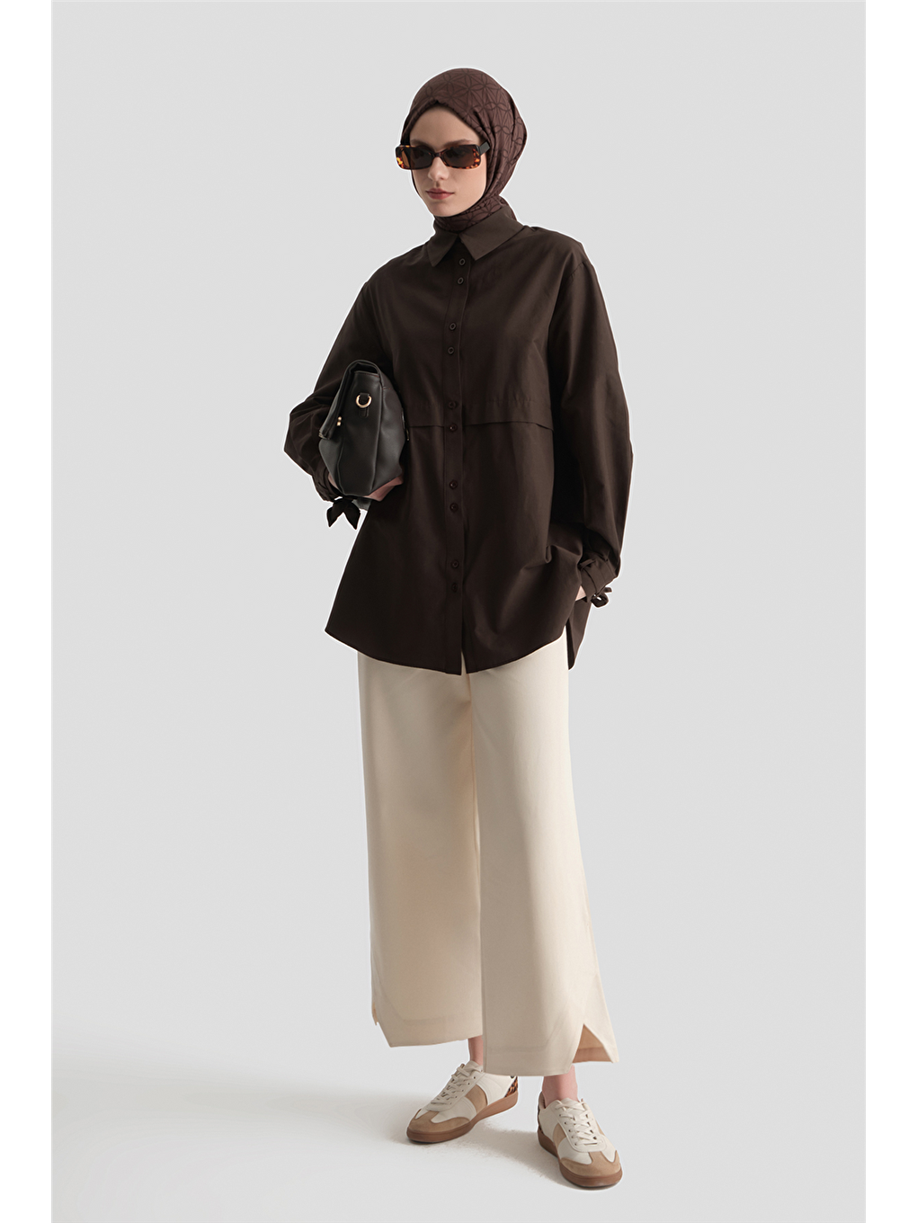 Kahverengi Aller Parçalı Tunik Acı Kahve-2