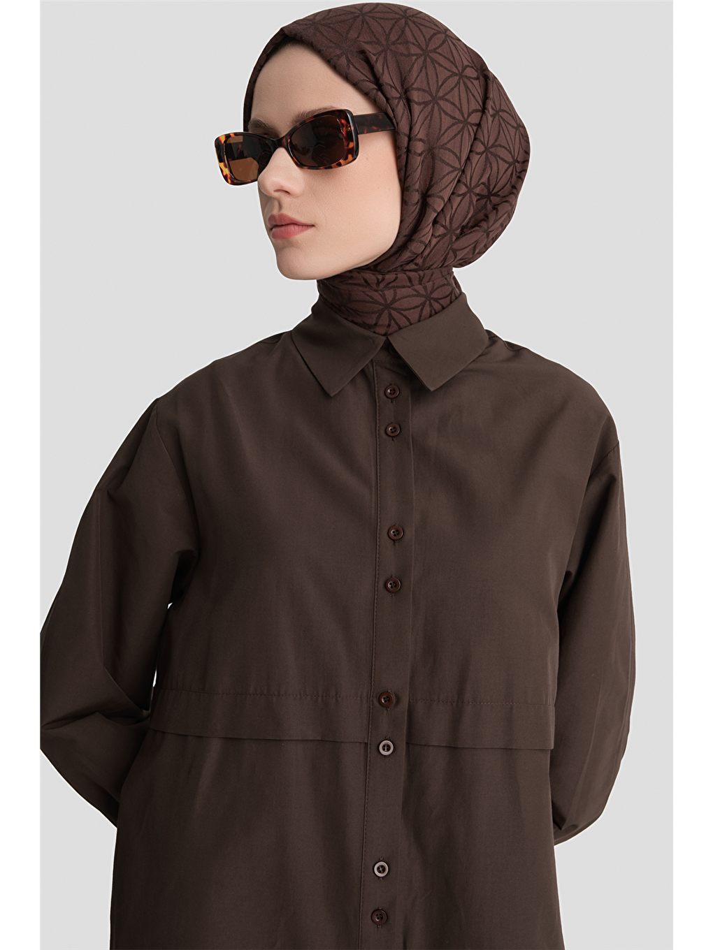 Kahverengi Aller Parçalı Tunik Acı Kahve-3