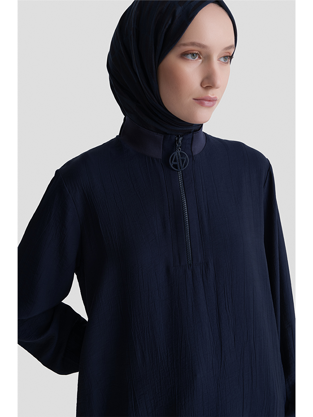 Fermuarlu Uzun Tunik Lacivert-3