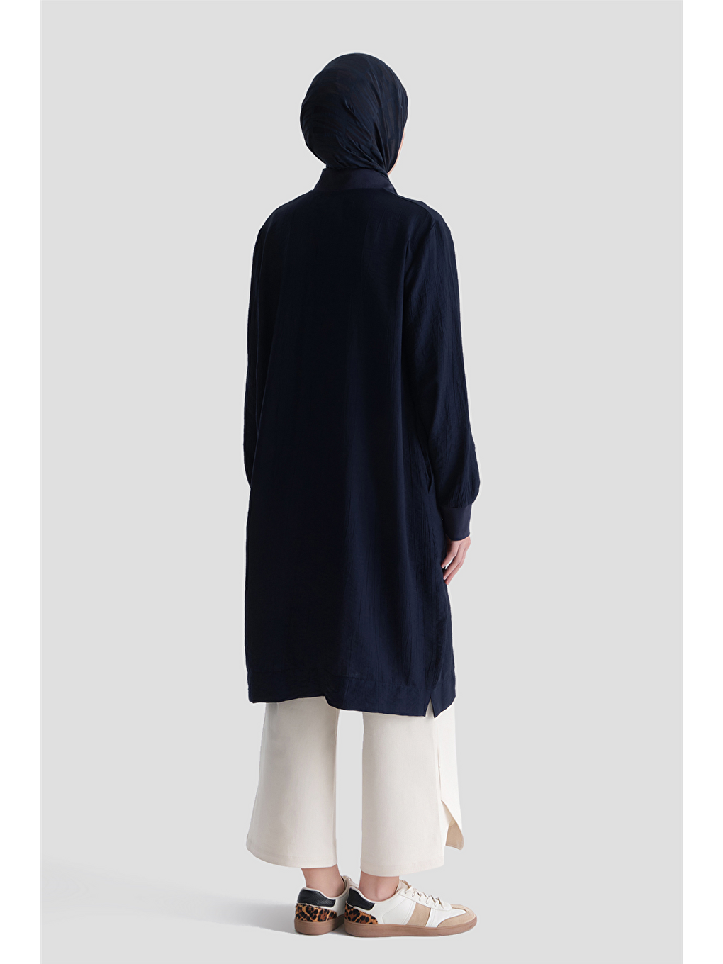 Fermuarlu Uzun Tunik Lacivert-4