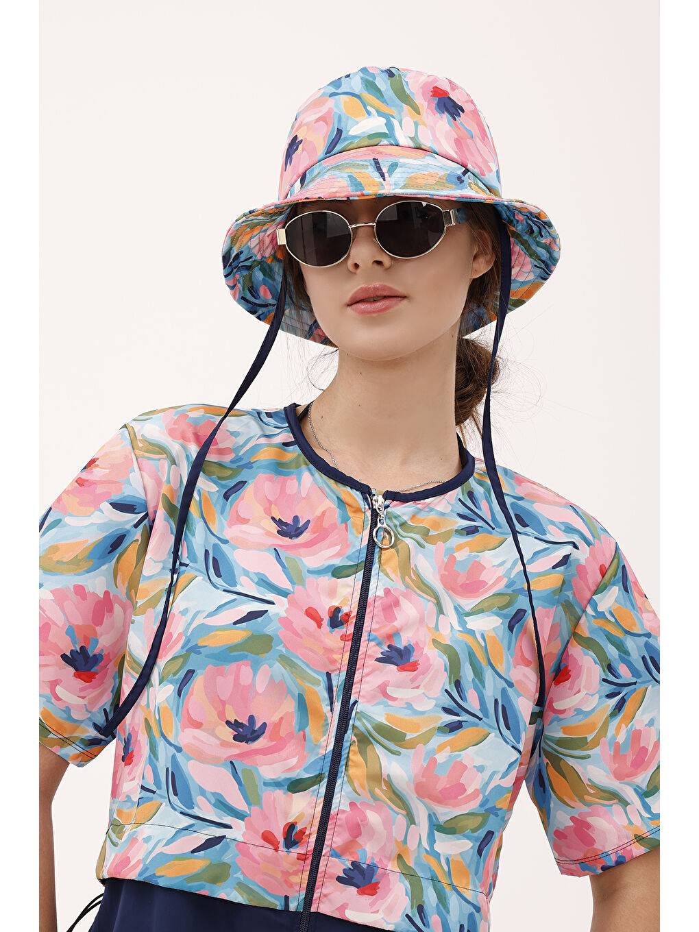 Desenli Bucket Şapka RŞ-113 Pera Bahçe Lacivert-2