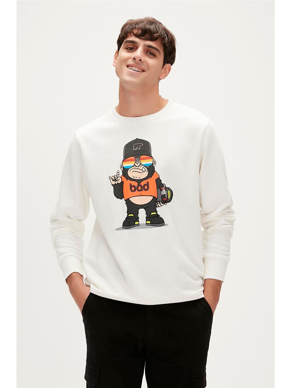 Bad Bear Beyaz Funky Crewneck Off-White Beyaz  Baskılı Erkek Sweatshirt