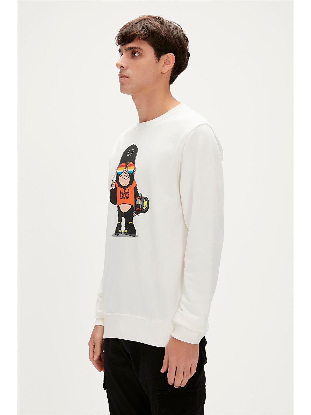 Bad Bear Beyaz Funky Crewneck Off-White Beyaz  Baskılı Erkek Sweatshirt - 3