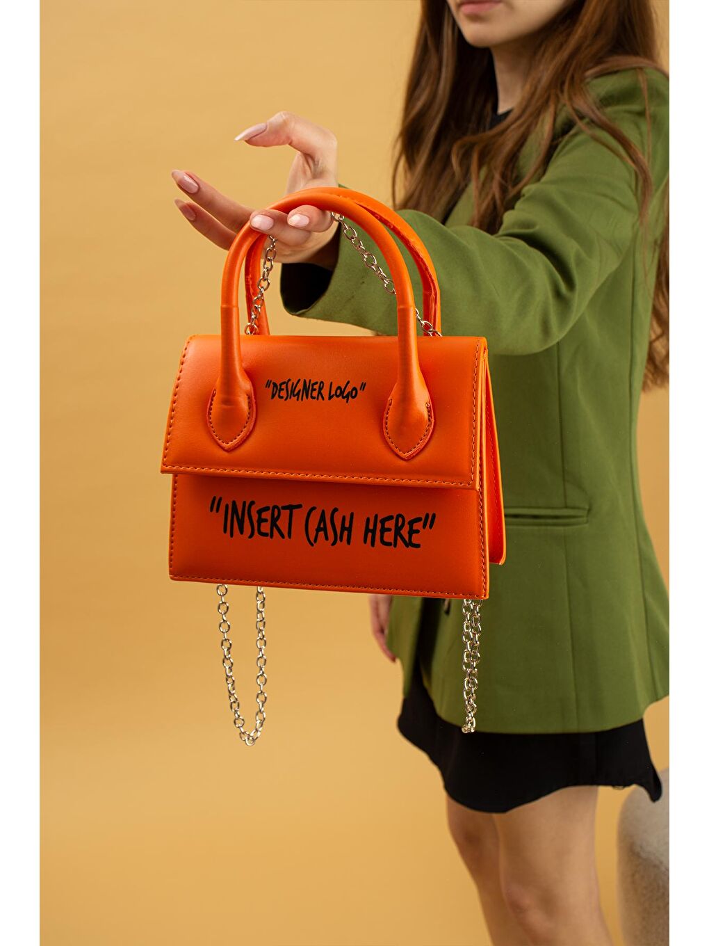 Turuncu Kulplu Zincir Askılı Kadın El Çantası BAG321-23-1