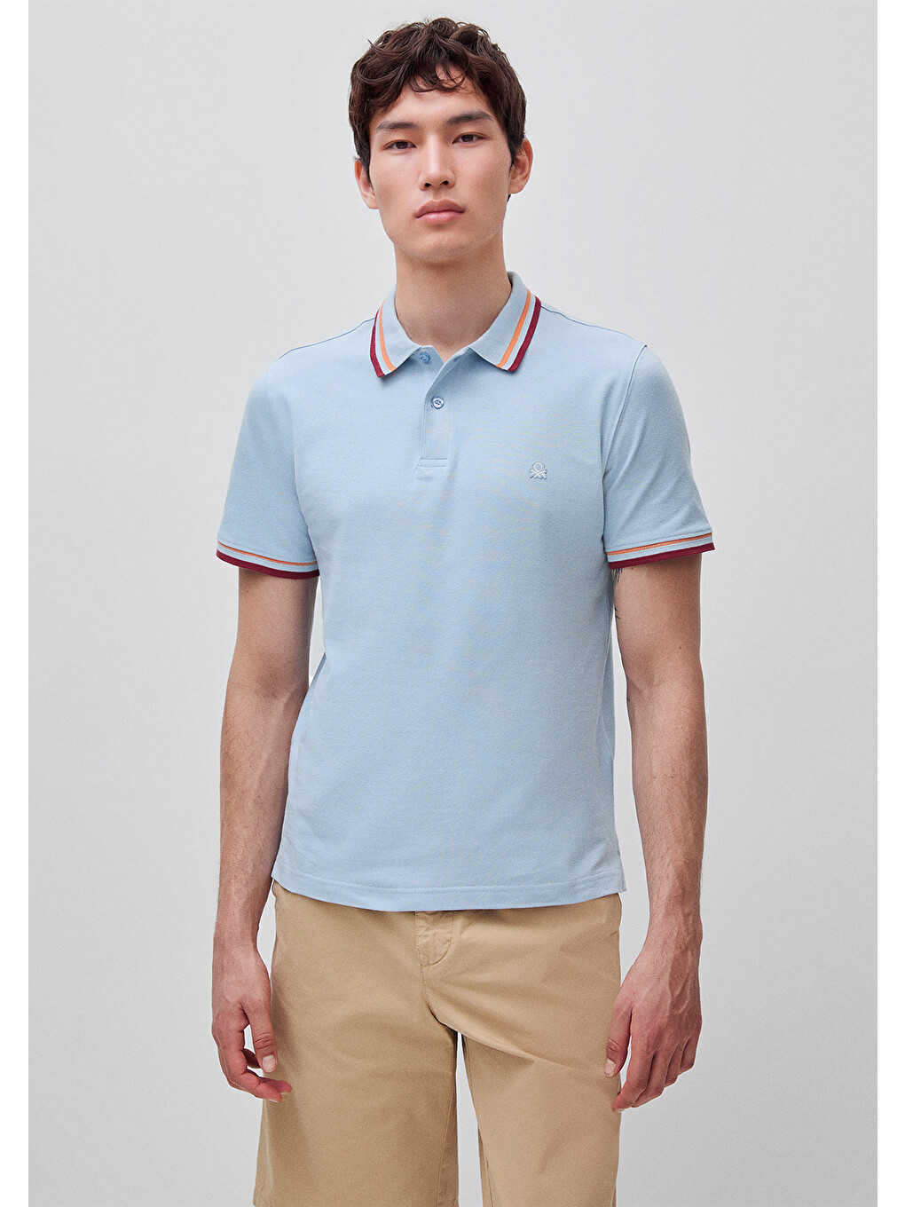 Erkek Açık Mavi Pamuk Karışımlı Logo Baskılı Regular Fit Polo Yaka T-Shirt