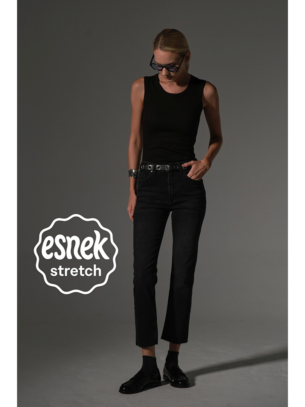 Gri Esnek Pamuklu Kumaş Kesik Paça 5 cep Skinny Slim Kadın Jean Pantolon @Kosova