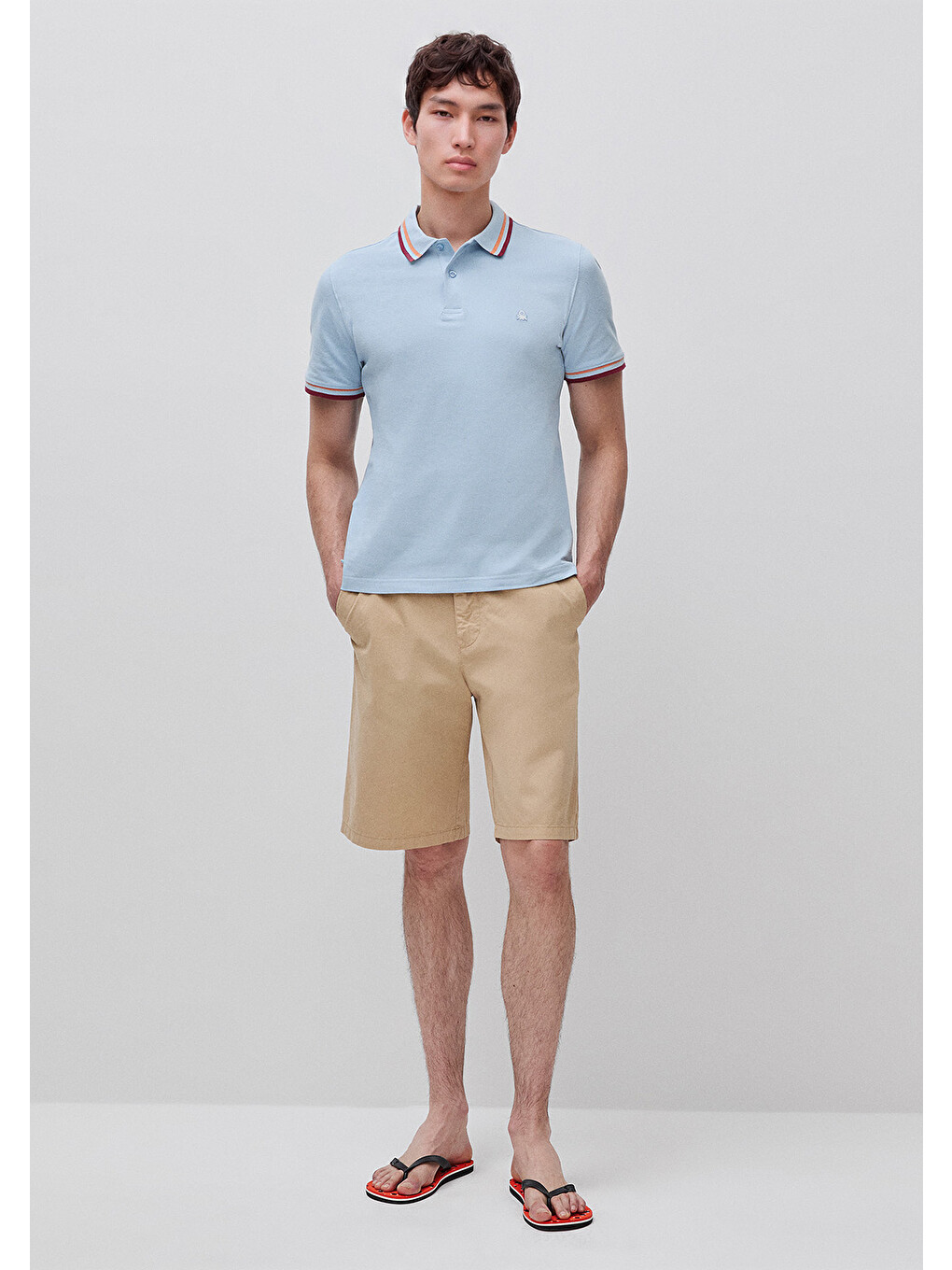 Erkek Açık Mavi Pamuk Karışımlı Logo Baskılı Regular Fit Polo Yaka T-Shirt-2
