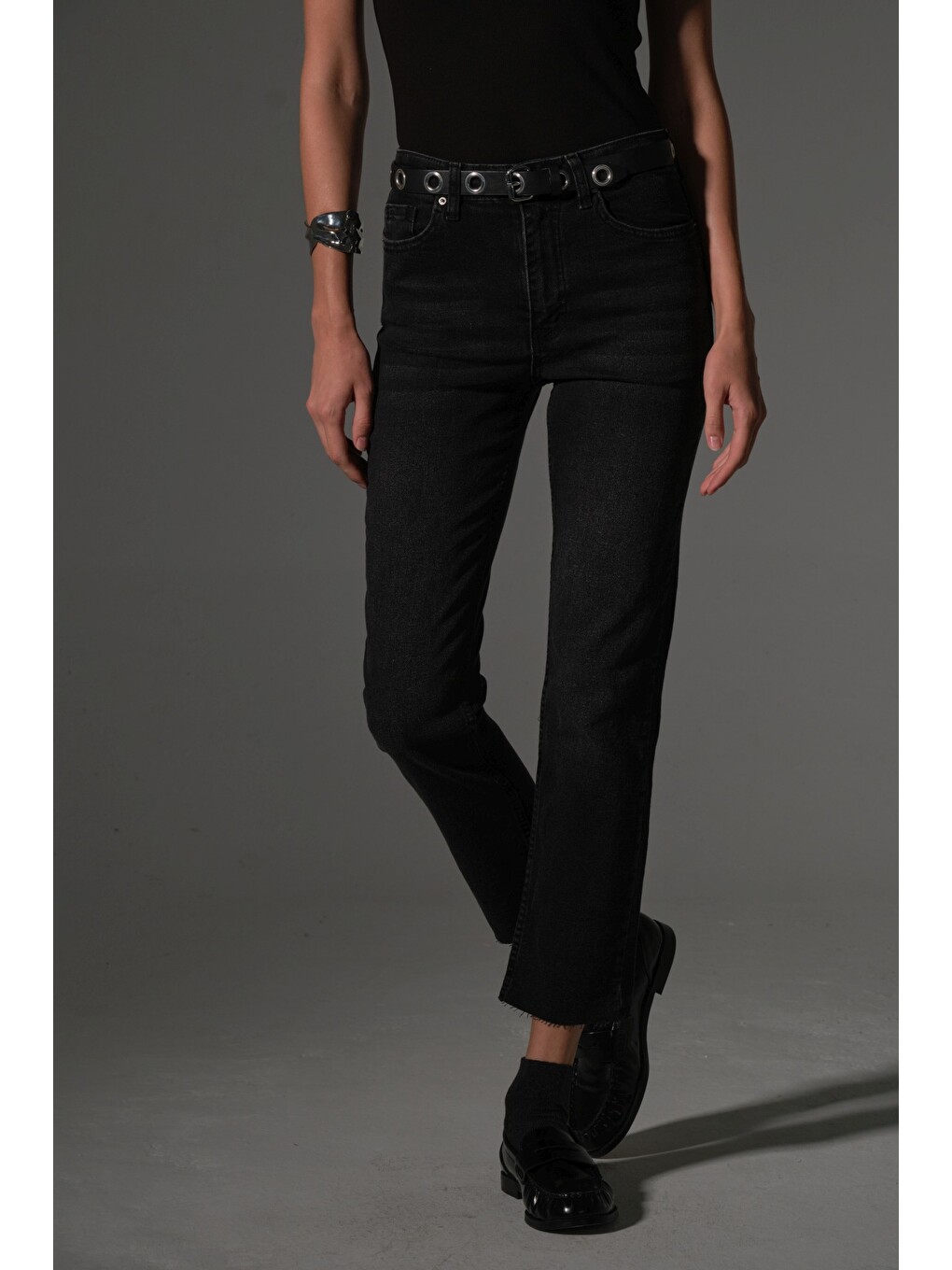 Gri Esnek Pamuklu Kumaş Kesik Paça 5 cep Skinny Slim Kadın Jean Pantolon @Kosova-1