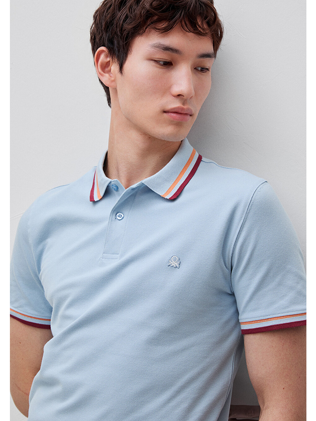 Erkek Açık Mavi Pamuk Karışımlı Logo Baskılı Regular Fit Polo Yaka T-Shirt-3