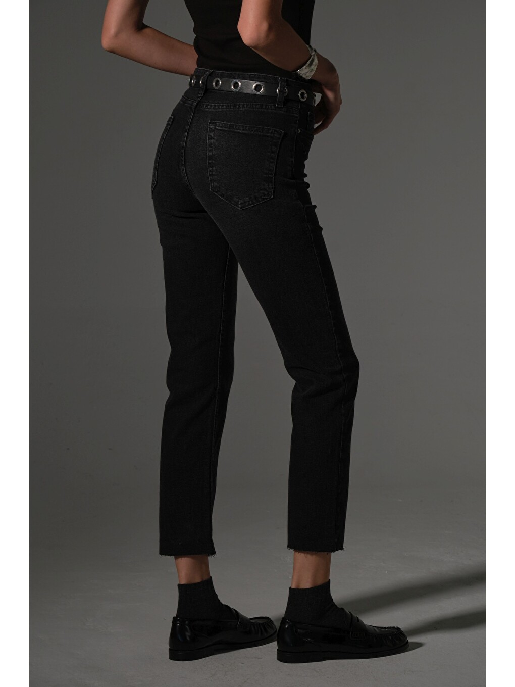 Gri Esnek Pamuklu Kumaş Kesik Paça 5 cep Skinny Slim Kadın Jean Pantolon @Kosova-4