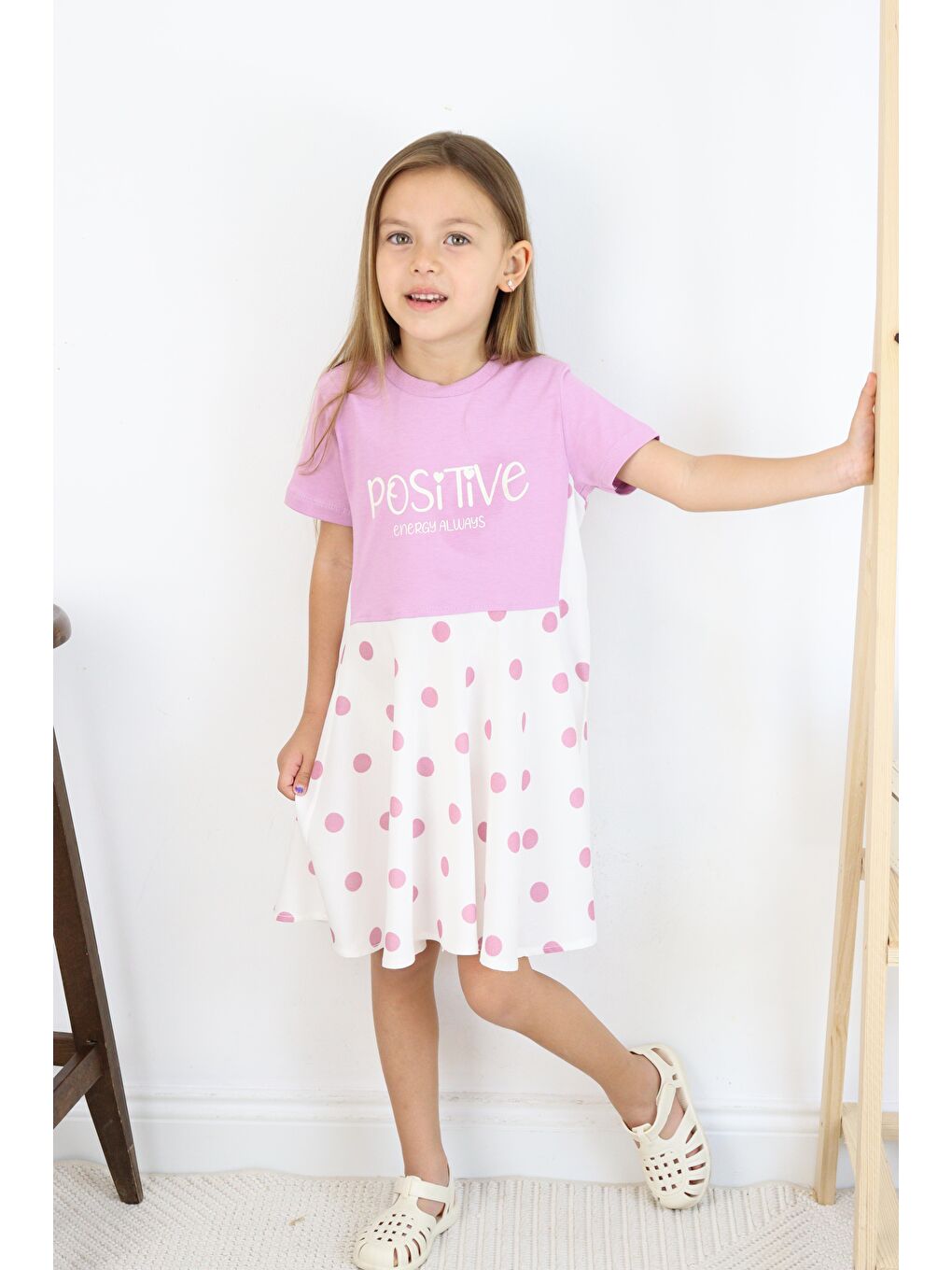 Lila Puantiyeli Elbise-1