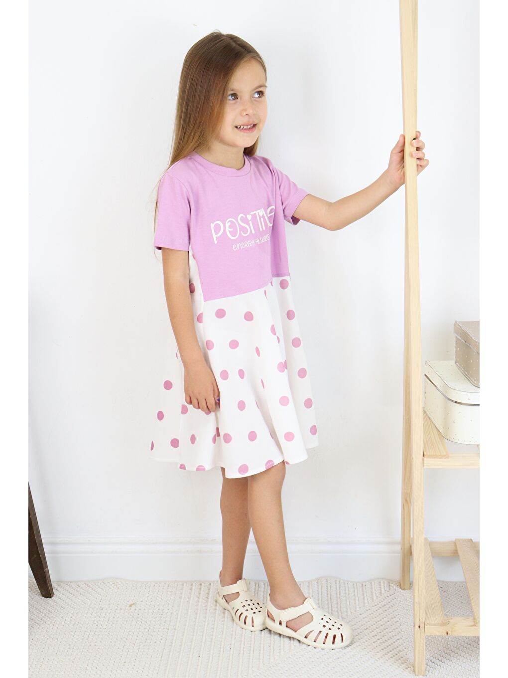 Lila Puantiyeli Elbise-2