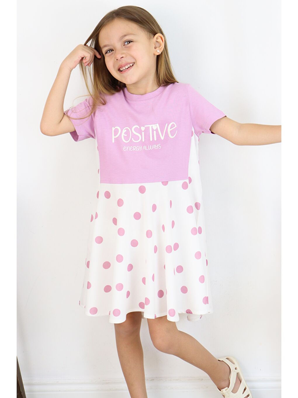 Lila Puantiyeli Elbise-3