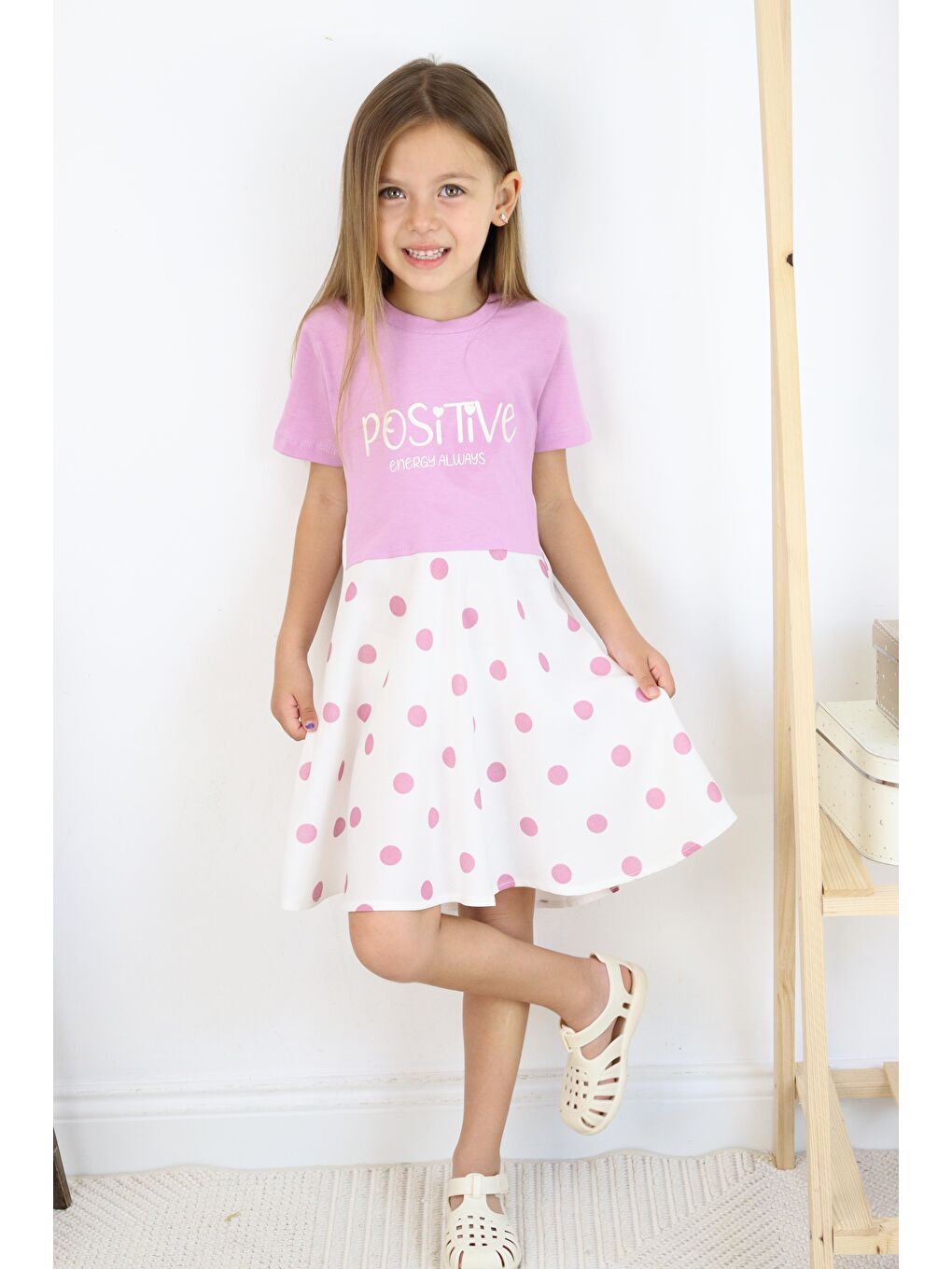 Lila Puantiyeli Elbise-4