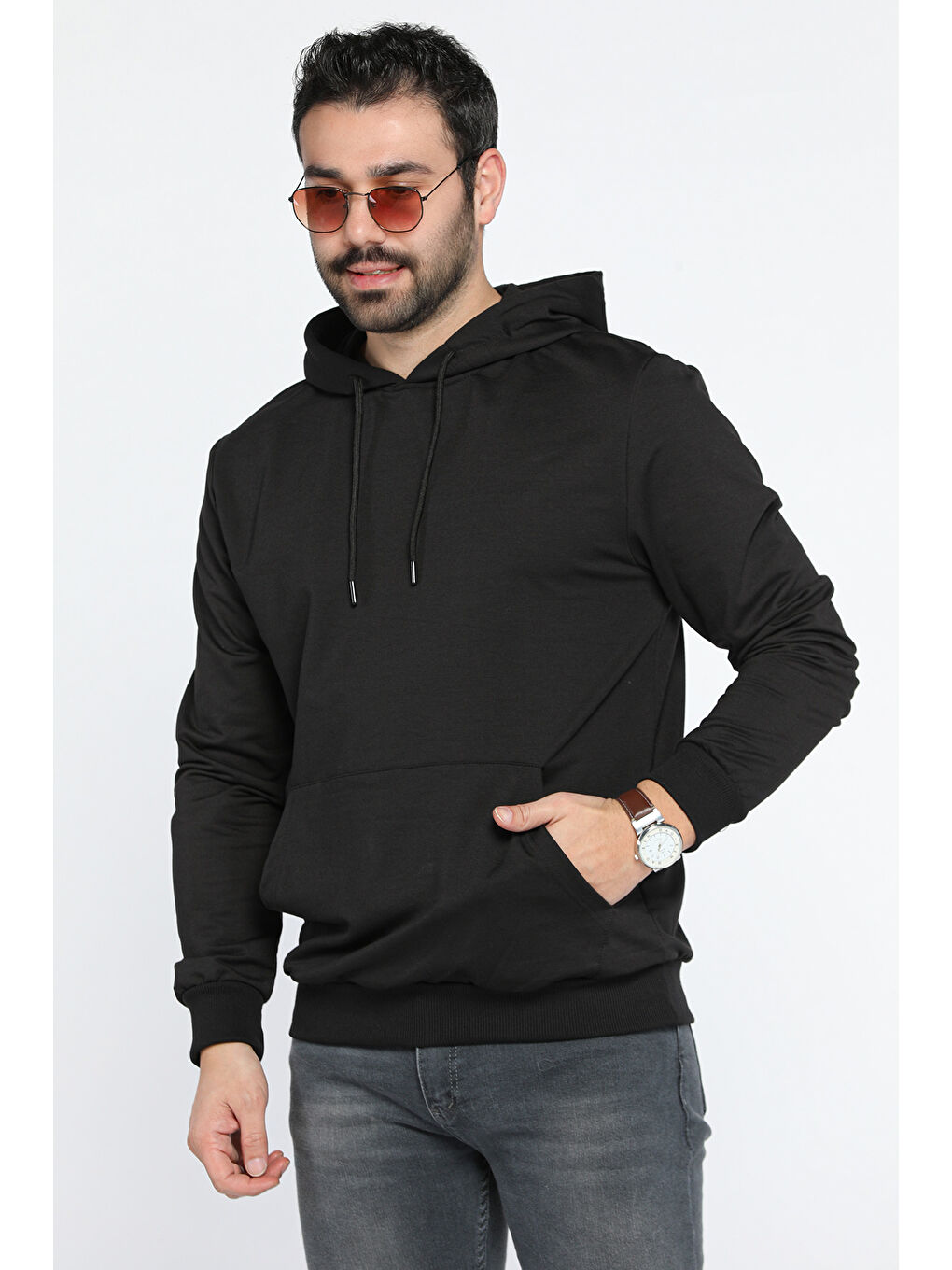 Mishar İtalia Siyah Kapüşonlu Kanguru Cepli Erkek Sweatshirt