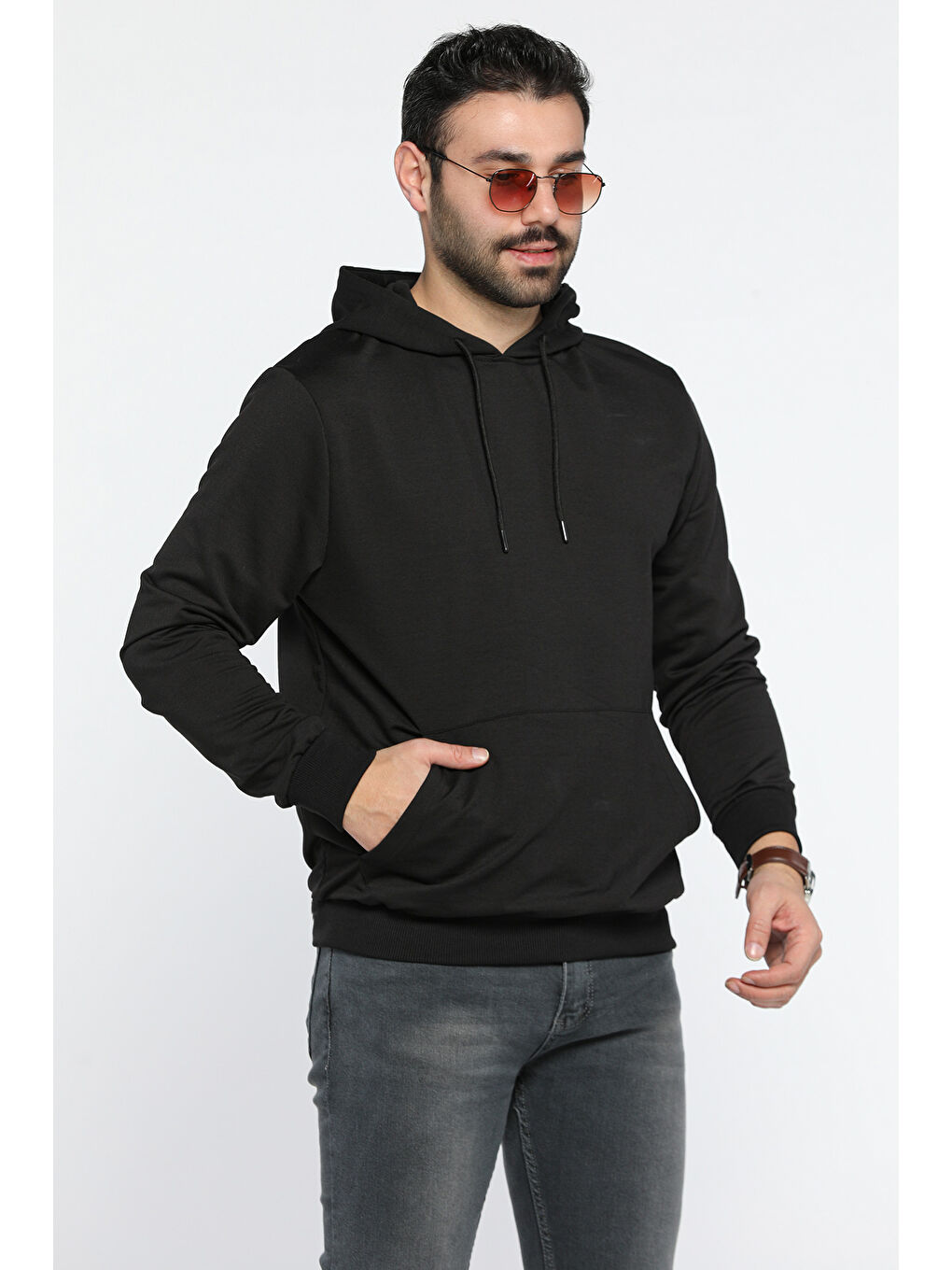 Mishar İtalia Siyah Kapüşonlu Kanguru Cepli Erkek Sweatshirt - 1