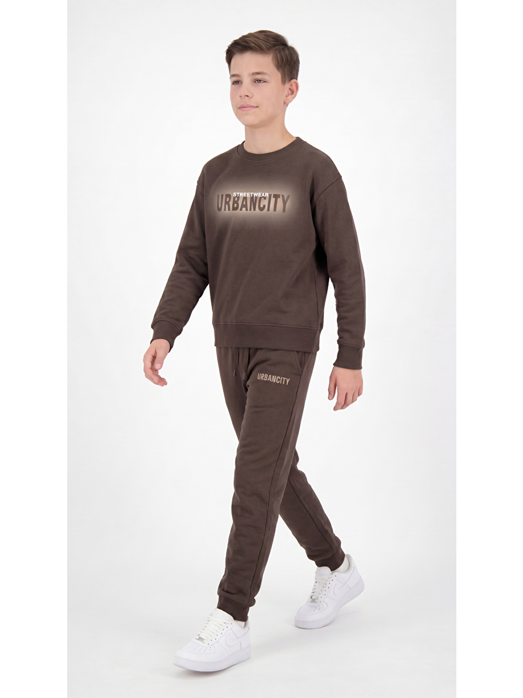 Kahverengi Streetwear Urbancity Baskılı Erkek Çocuk Alt Üst Eşofman Takımı-2