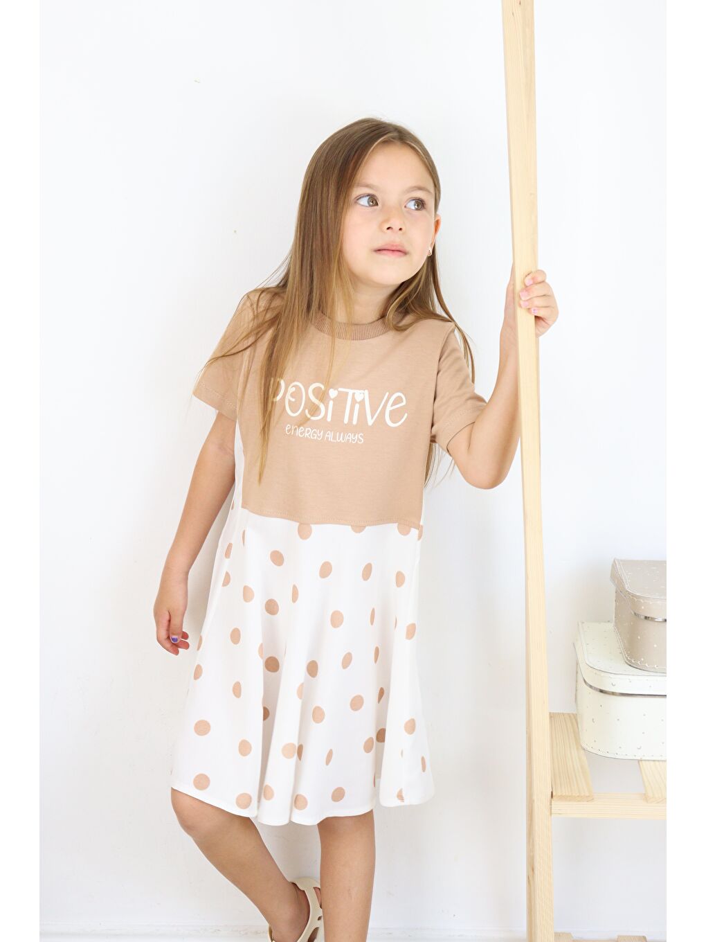 Kahverengi Puantiyeli Elbise-1