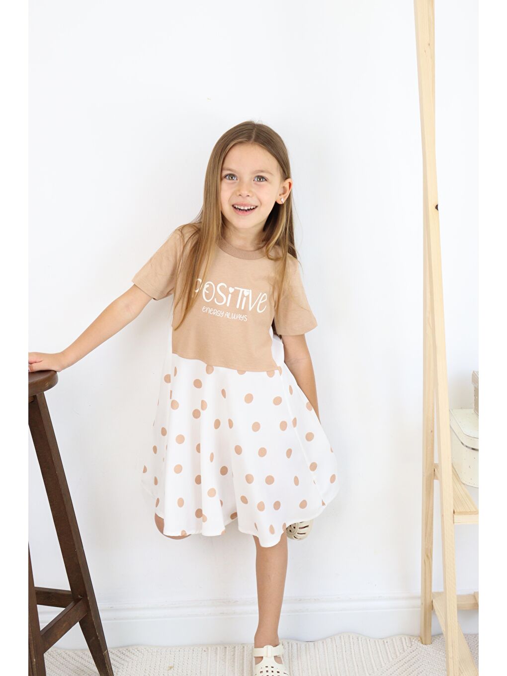 Kahverengi Puantiyeli Elbise-3