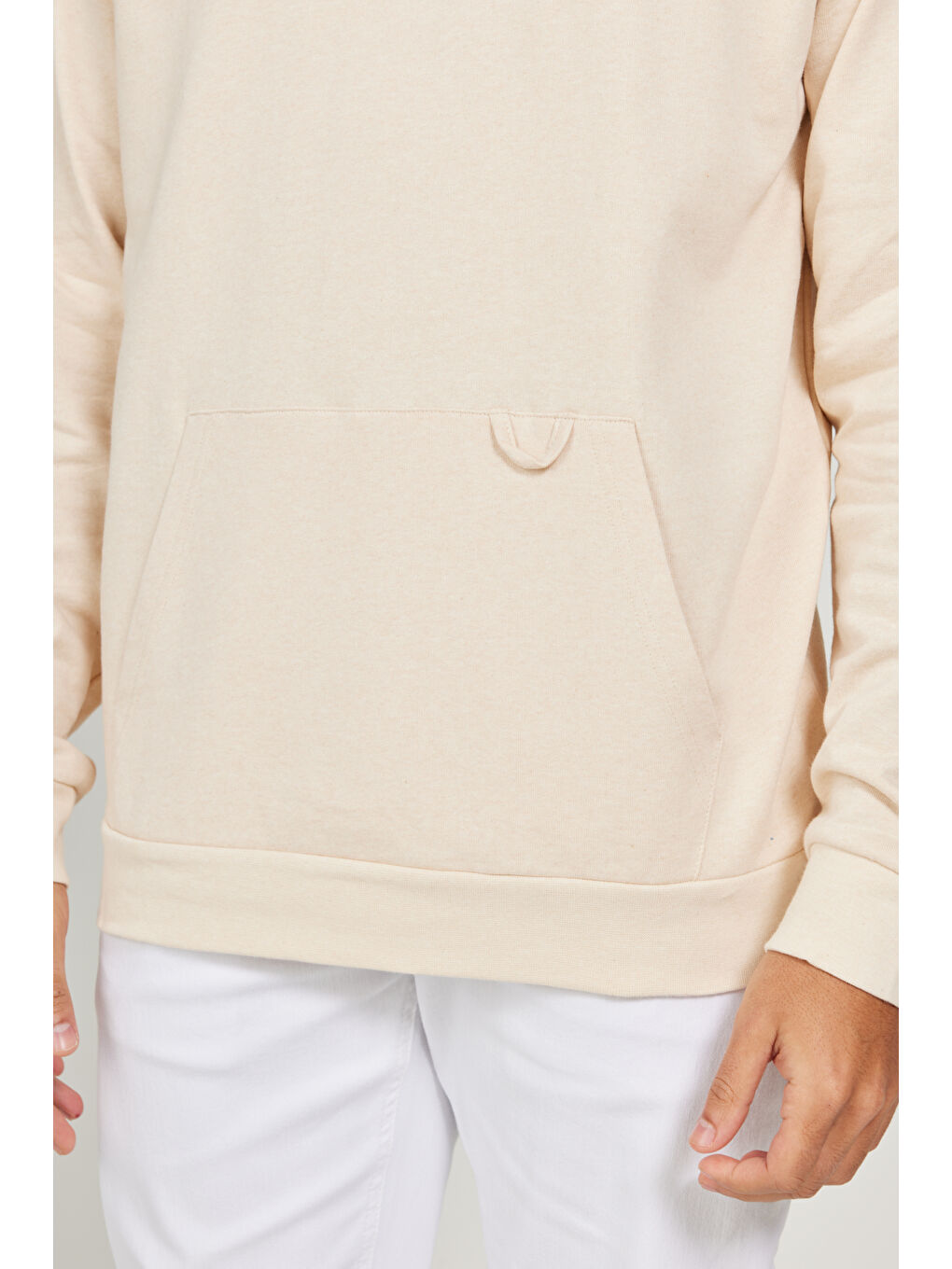 Erkek Bej Standart Fit Normal Kesim Kapüşonlu %100 Pamuk Uzun Kollu Sweatshirt-5