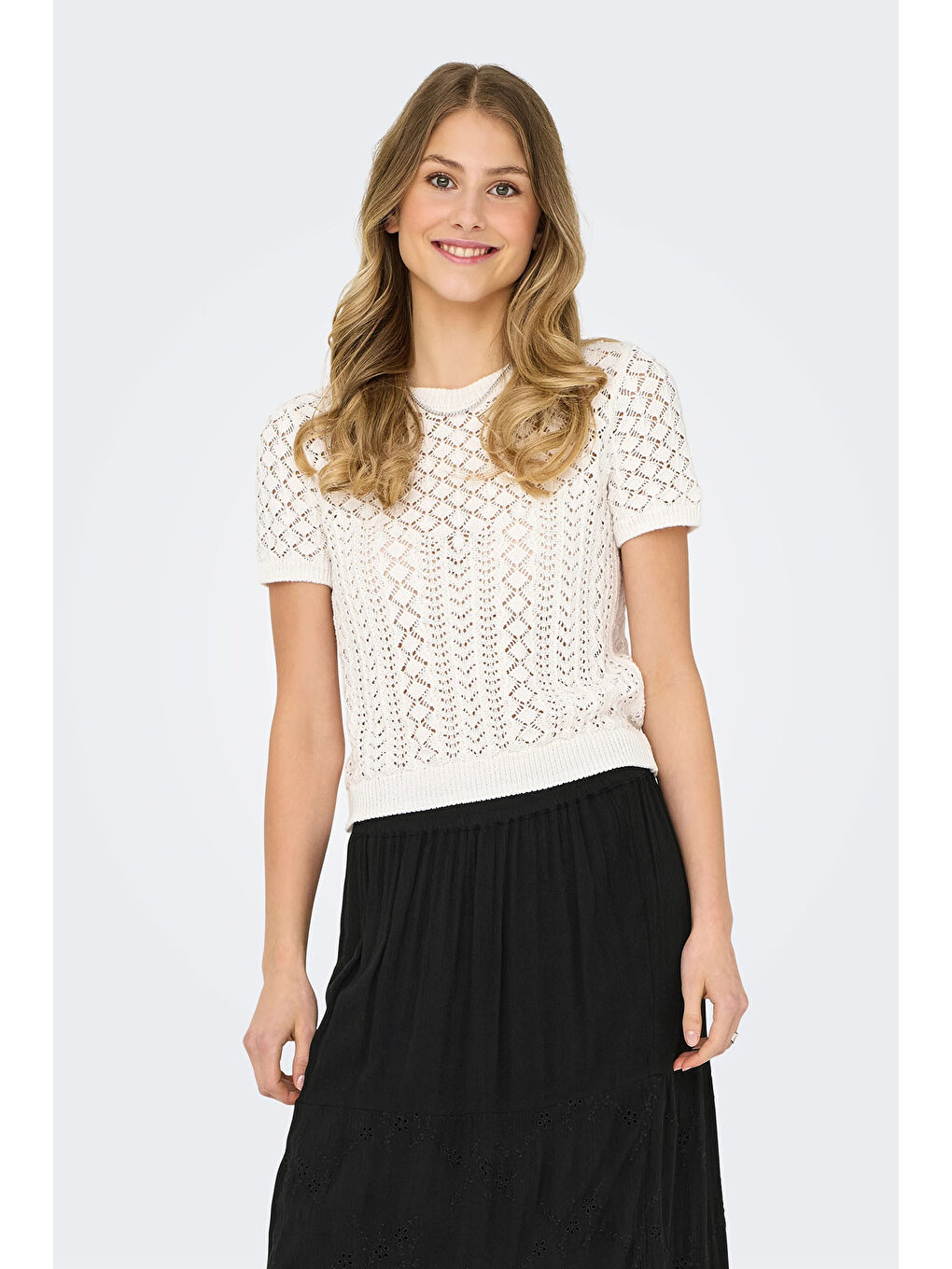 Ekru Onlsaga Pamuklu Regular Fit Bisiklet Yaka Örme Kadın Bluz 15339662