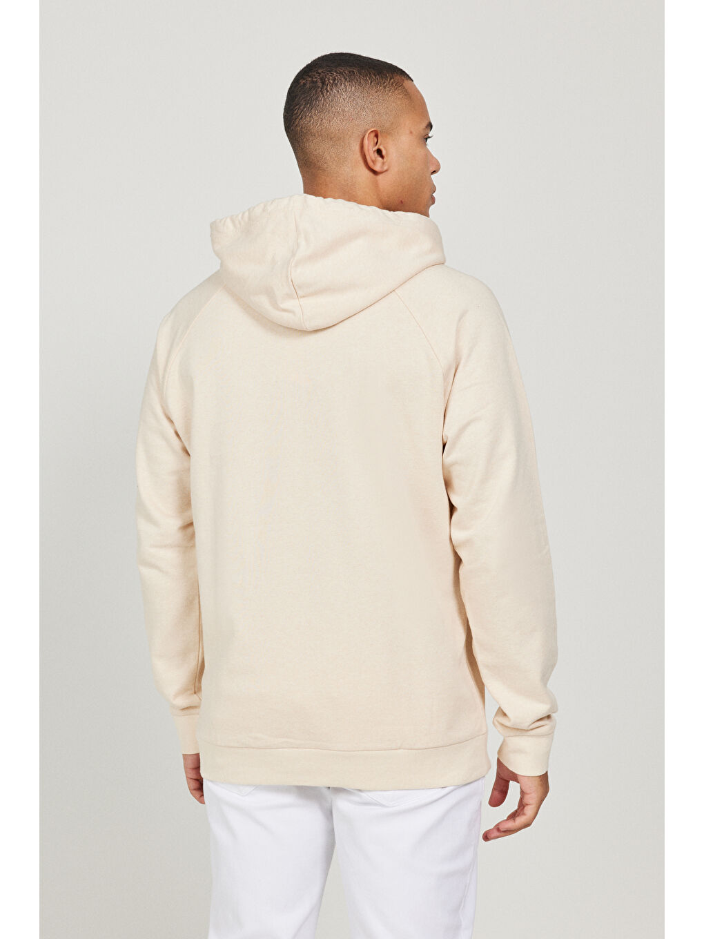 Erkek Bej Standart Fit Normal Kesim Kapüşonlu %100 Pamuk Uzun Kollu Sweatshirt-6