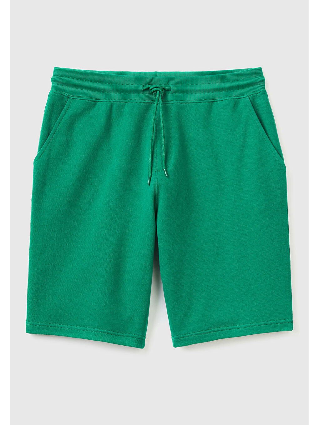 Erkek Koyu Yeşil %100 Pamuk Logo Detaylı Beli Lastikli Bermuda Şort-1