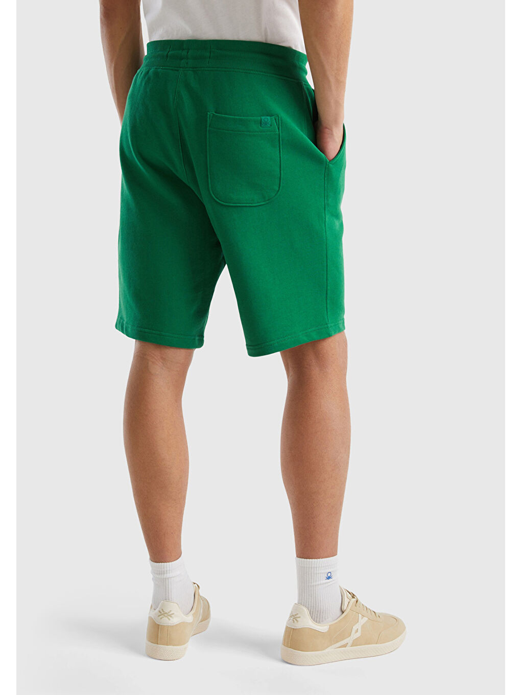 Erkek Koyu Yeşil %100 Pamuk Logo Detaylı Beli Lastikli Bermuda Şort-2