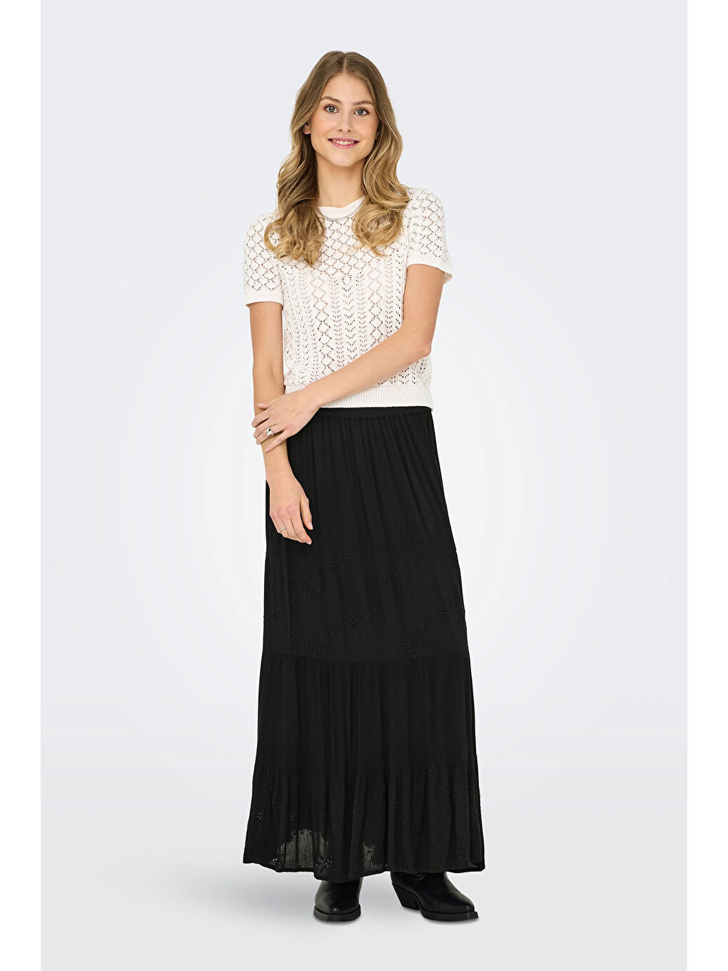 Ekru Onlsaga Pamuklu Regular Fit Bisiklet Yaka Örme Kadın Bluz 15339662-1