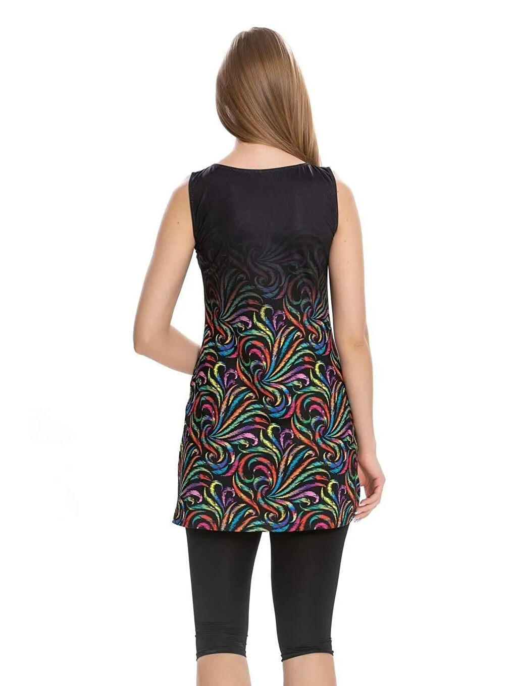 Sıfır Kol Taytlı Yarı Kapalı Mayo 166-519 Siyah-1