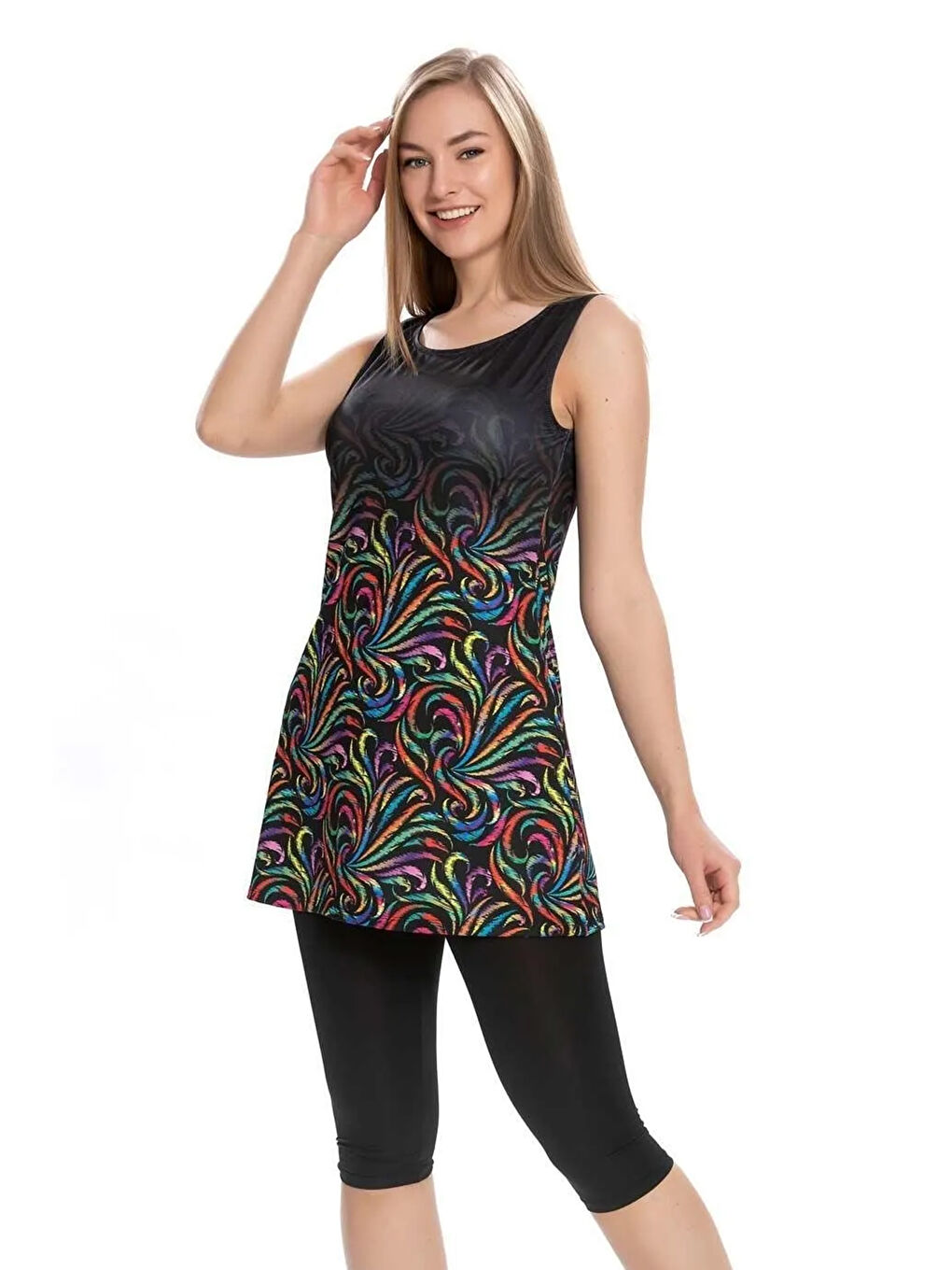 Sıfır Kol Taytlı Yarı Kapalı Mayo 166-519 Siyah-3